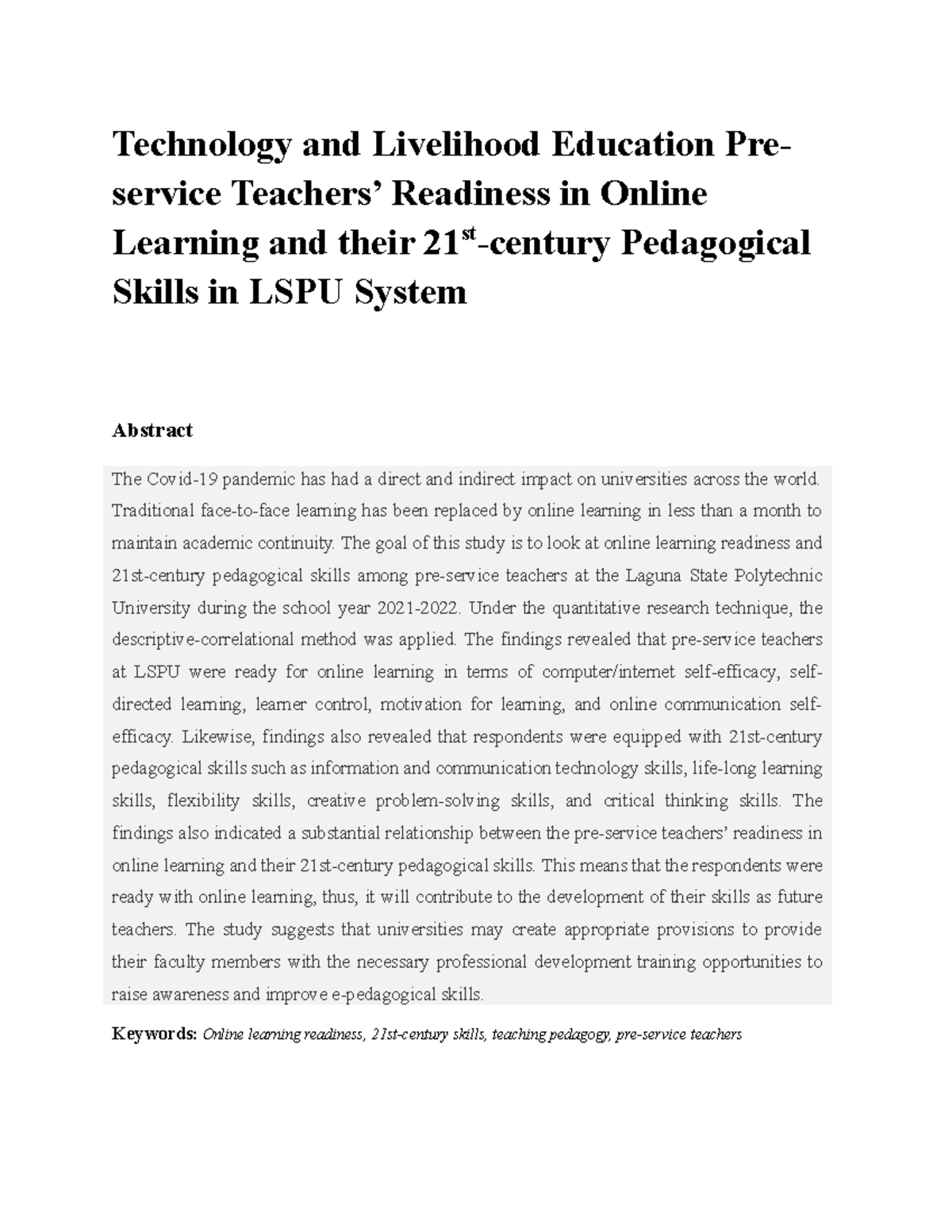 Imrad COPY - JCLM - Technology and Livelihood Education Pre- service ...