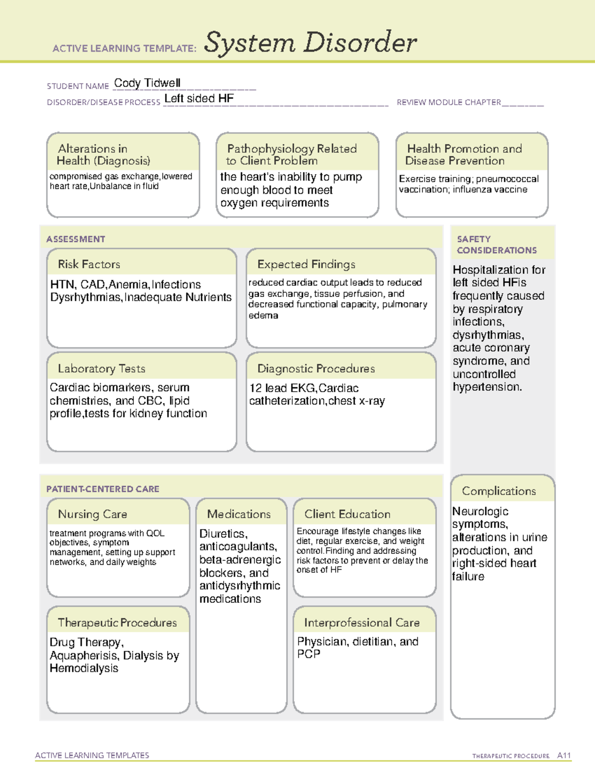 Left sided HF - ACTIVE LEARNING TEMPLATES TherapeuTic procedure A ...