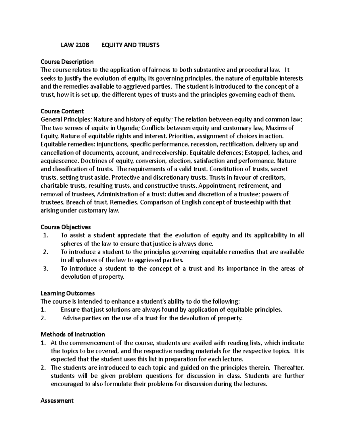 LAW 2108 Equity AND Trusts - LAW 2108 EQUITY AND TRUSTS Course ...