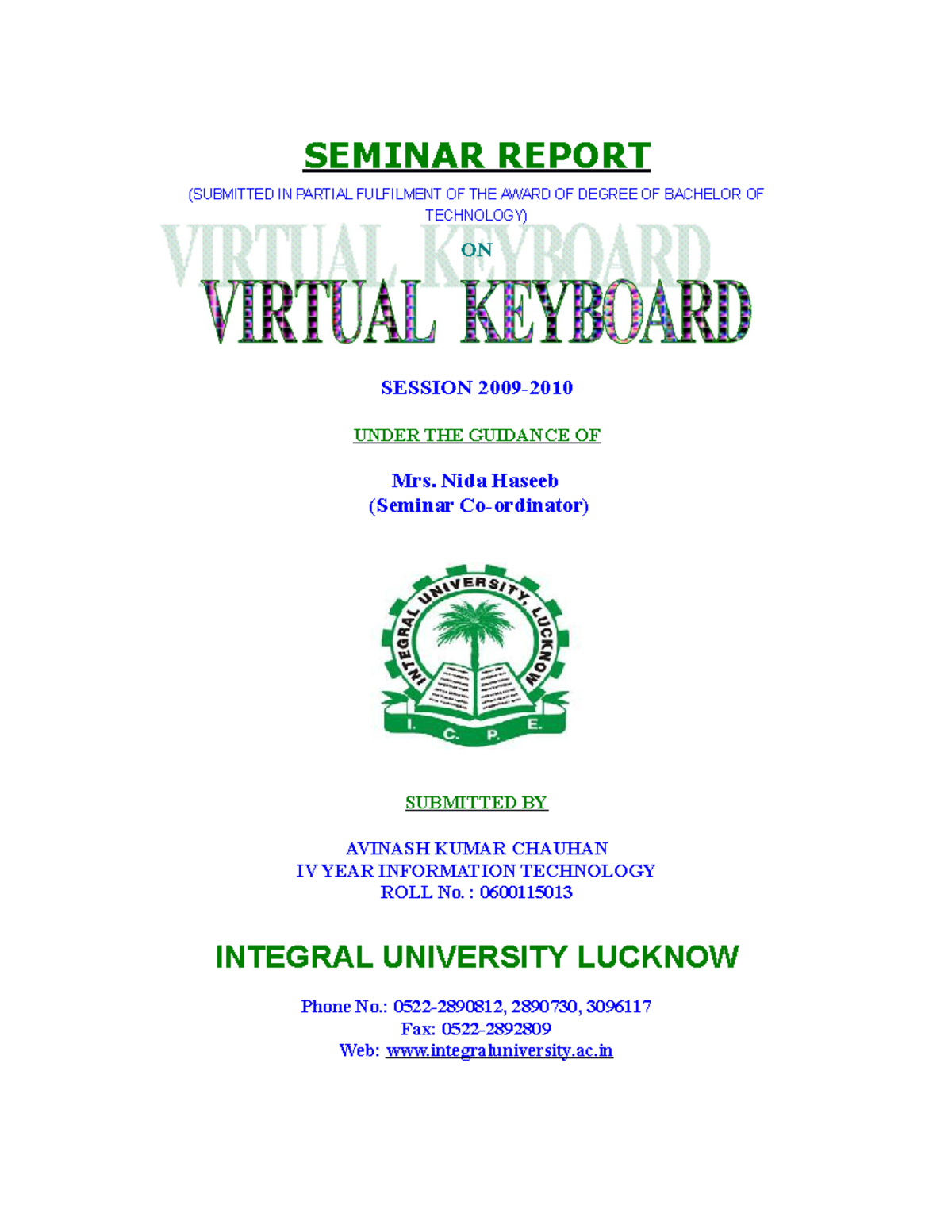 52971731 Virtual Keyboard avi SEMINAR REPORT (SUBMITTED IN PARTIAL