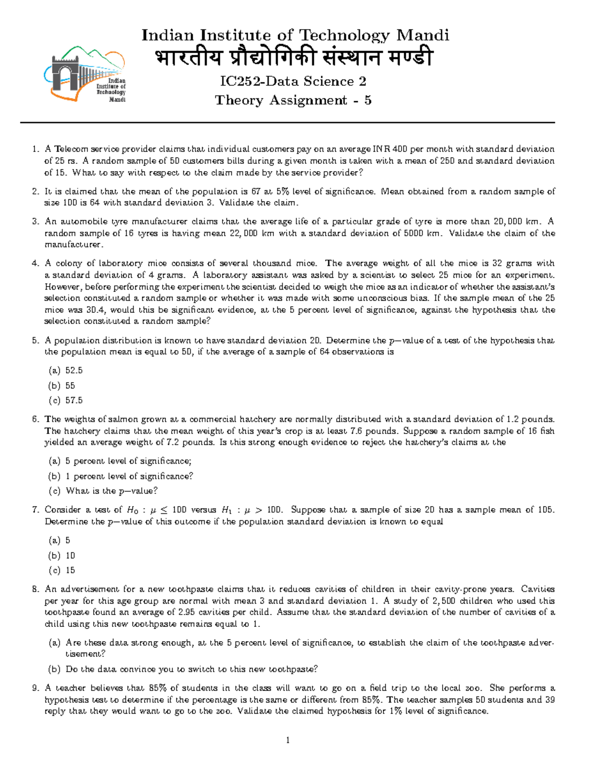 Practice Sheet-2 - data science - Indian Institute of Technology Mandi ...