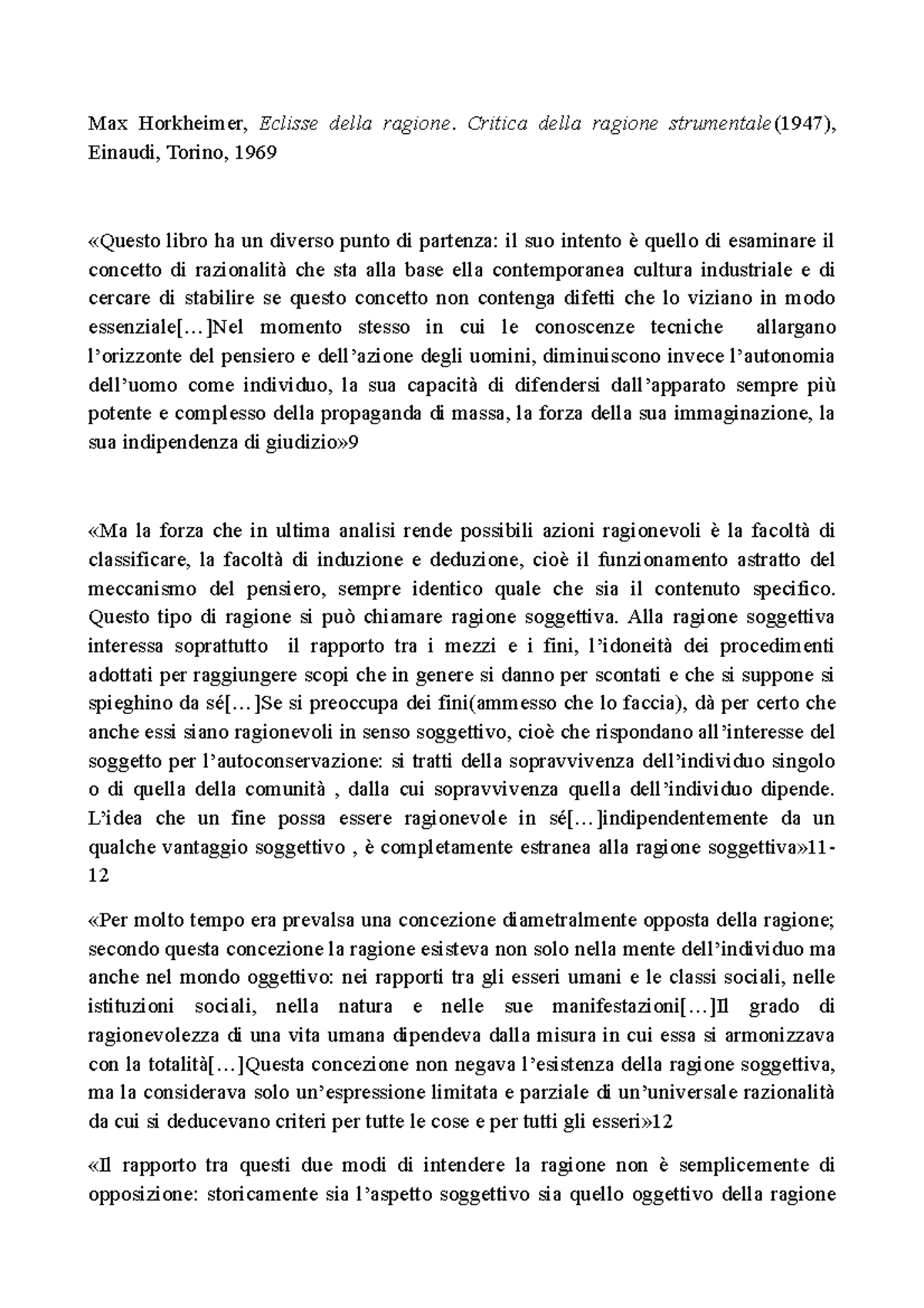 Max Horkheimer, Eclisse della ragione. Critica della ragione