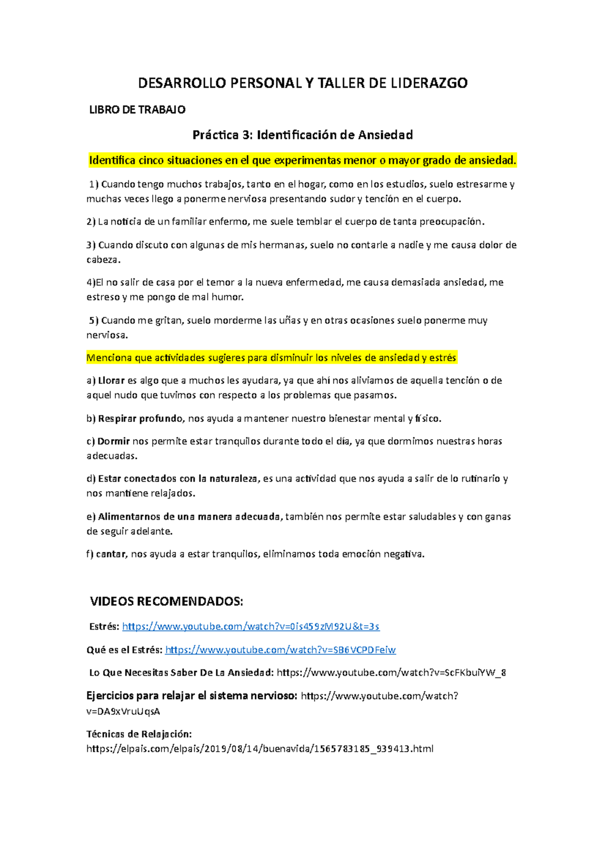 Desarrollo Personal Y Taller DE Liderazgo - DESARROLLO PERSONAL Y ...