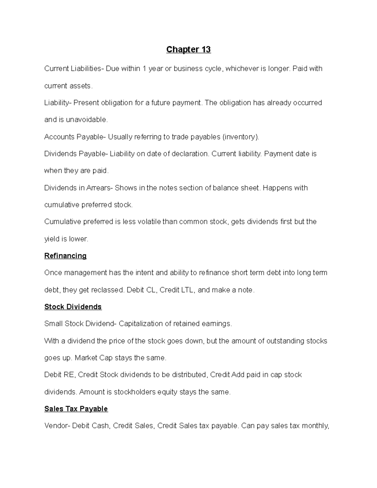 Acct 202 Notes - Chapter 13 Current Liabilities- Due within 1 year or ...