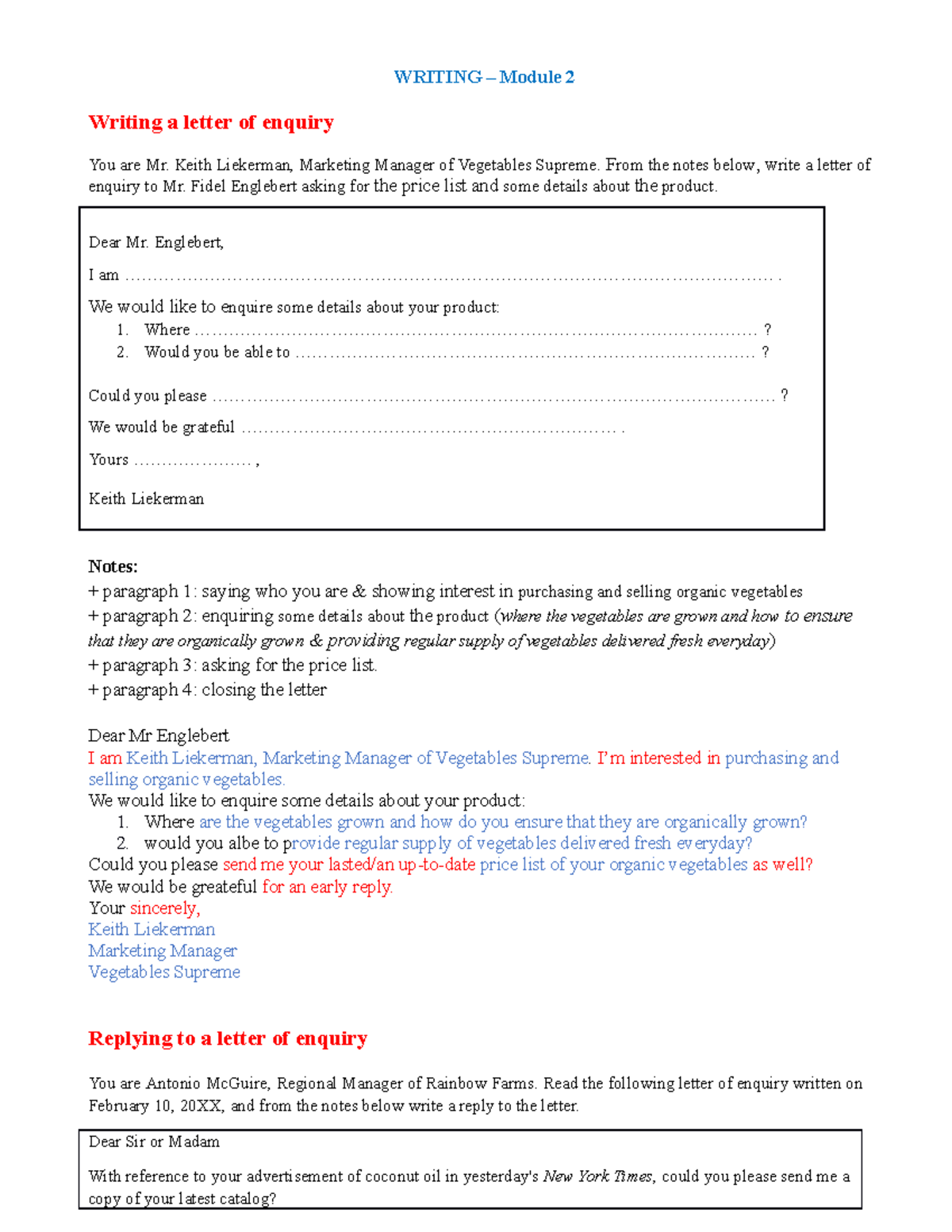 WritingModule 2 hay WRITING Module 2 Writing a letter of enquiry