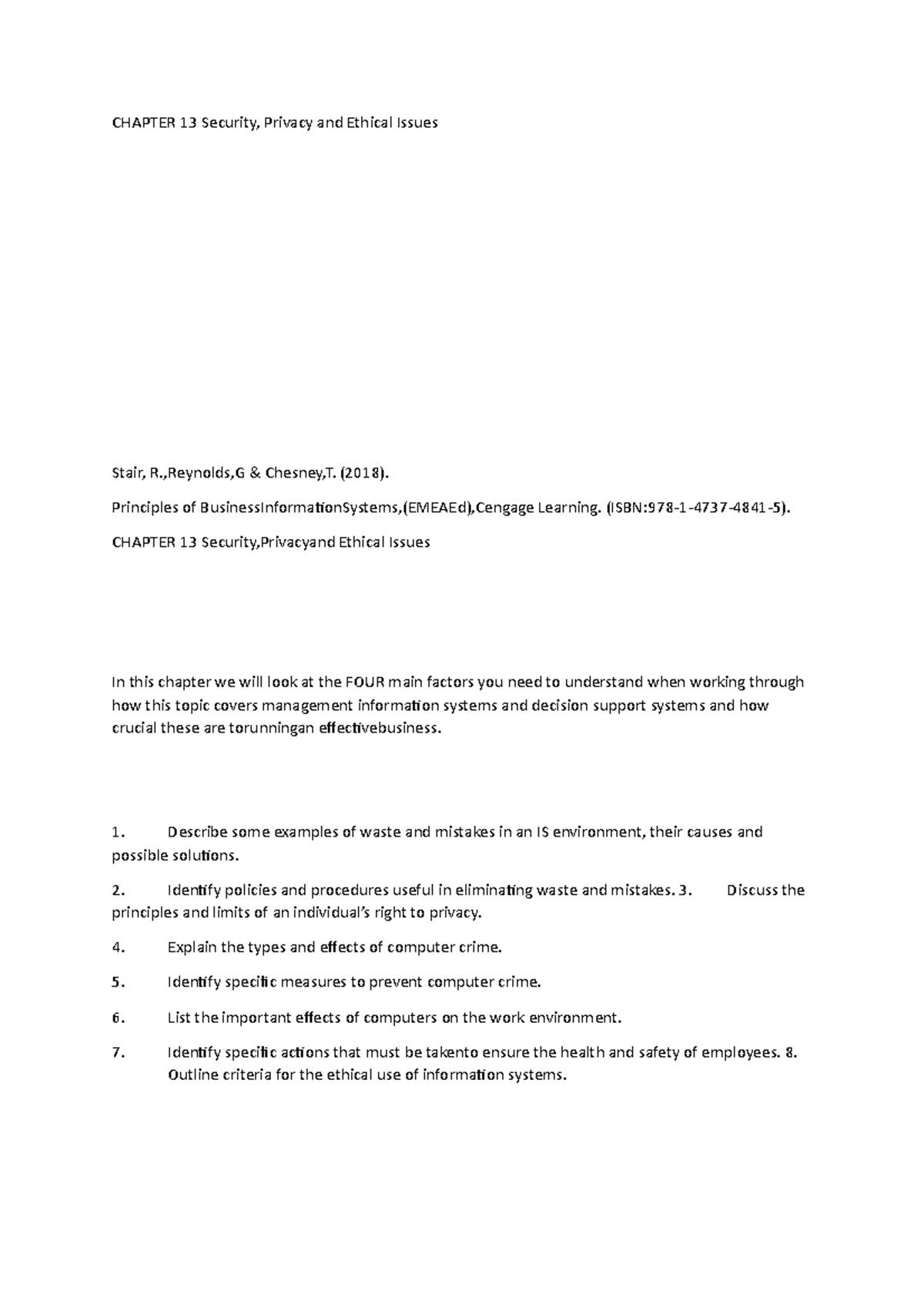 Chapter 13 Security - CHAPTER 13 Security, Privacy and Ethical Issues ...