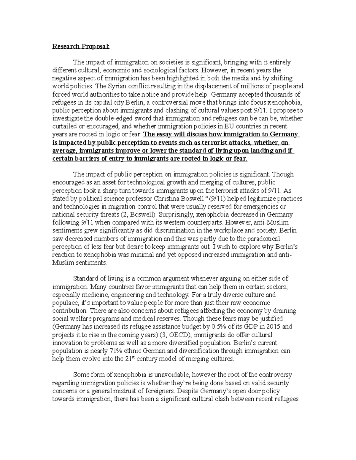 Research-Proposal - Research Proposal: The impact of immigration on ...