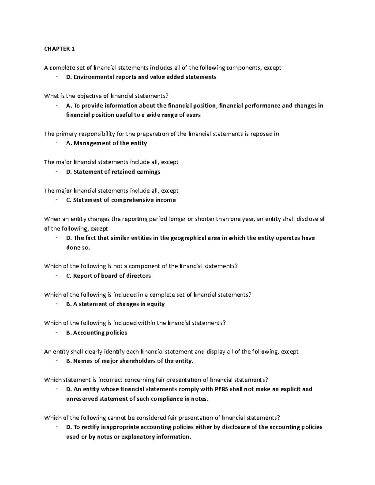 Intermediate Accounting CHAPTER 1 A complete set of financial