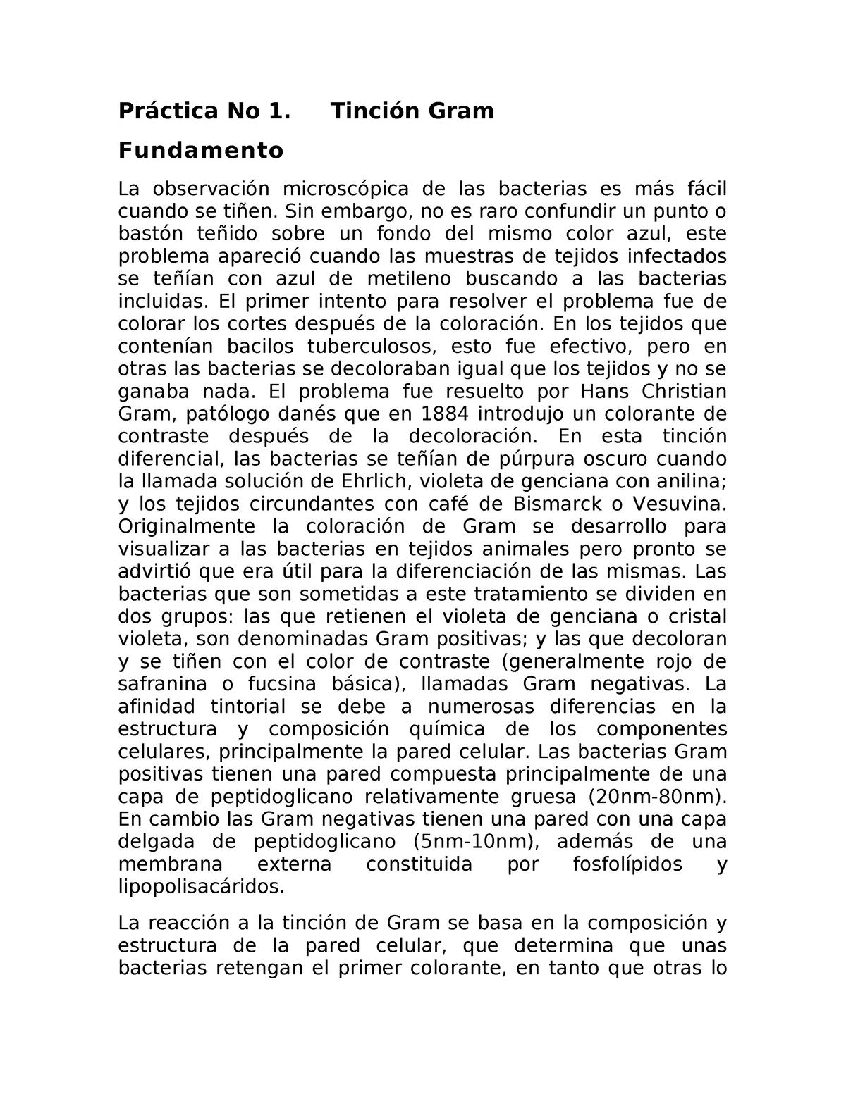 Pr Ctica No 1 Tinci N De Gram - Práctica No 1. Tinción Gram Fundamento ...