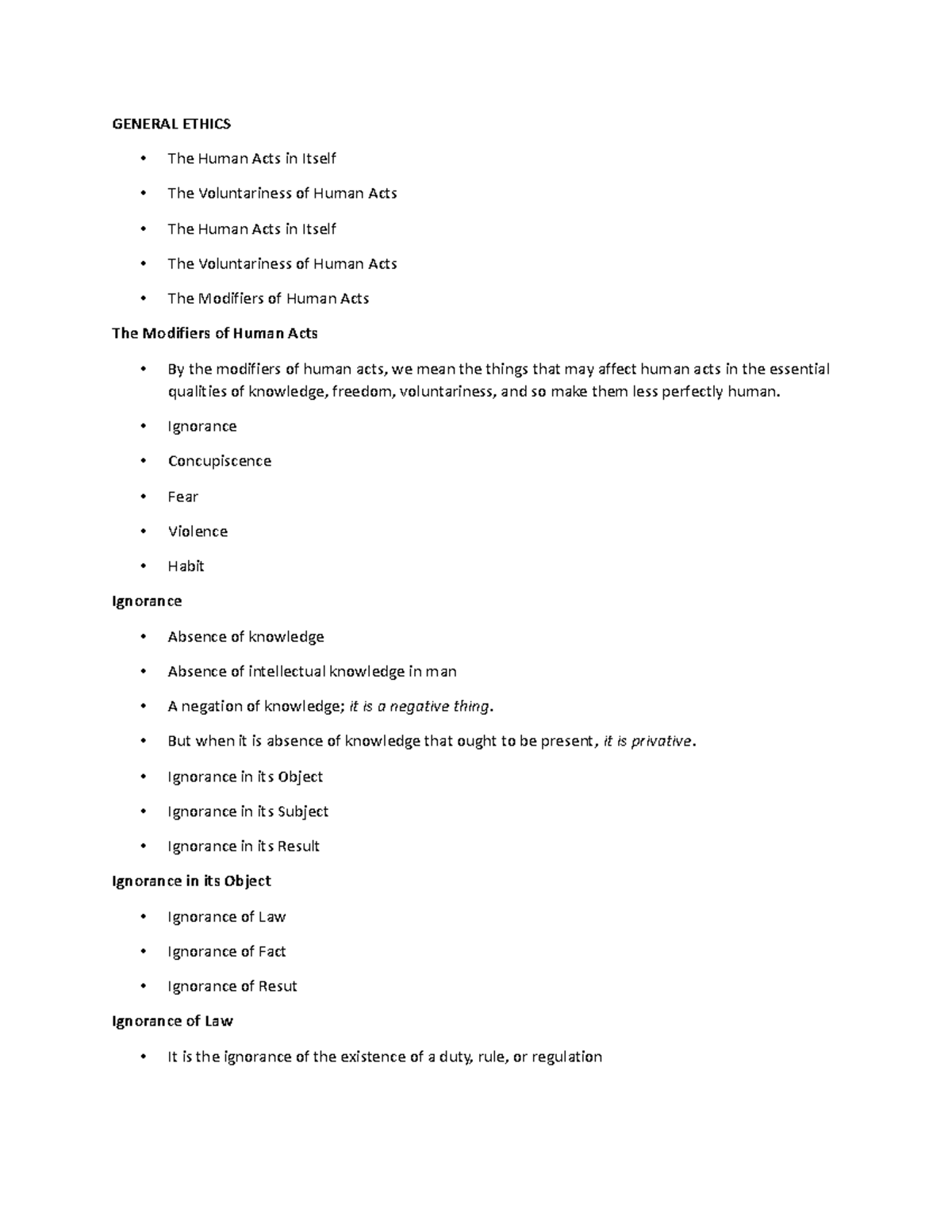 General- Ethics-midterm - GENERAL ETHICS The Human Acts in Itself The ...