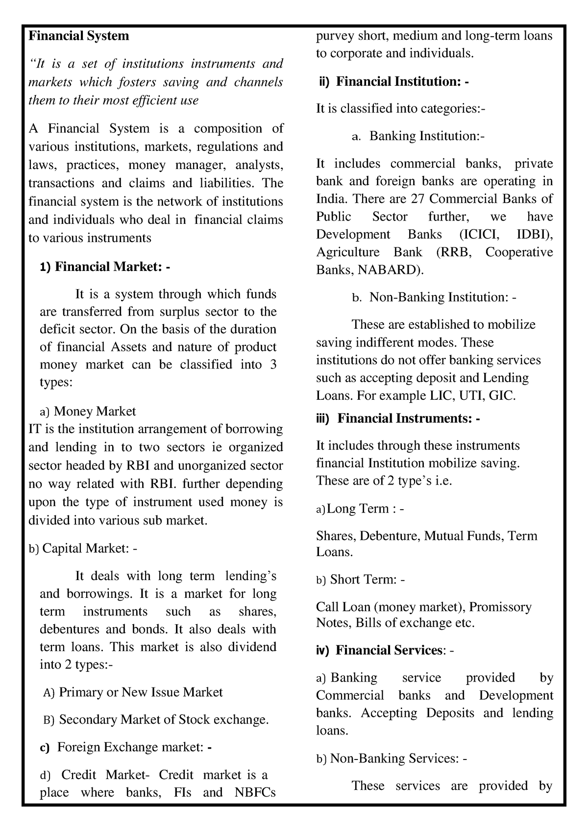 Financial Market And Service Lecture Notes Part 1 Financial System “it Is A Set Of