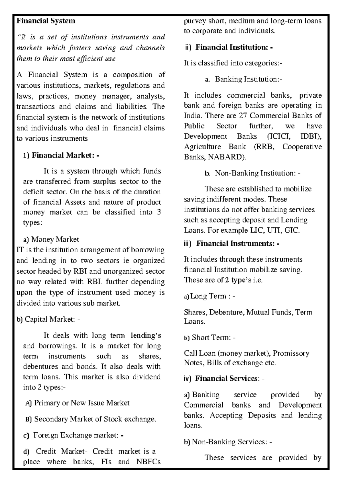 Financial Market And Service Lecture Notes Part 1 Financial System “it Is A Set Of