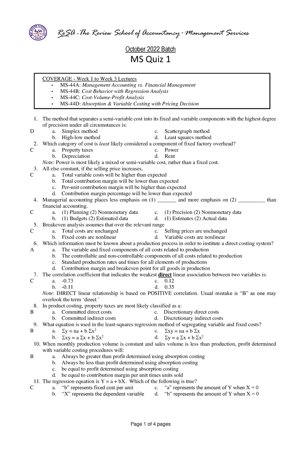 MS Quiz 1 (B44)-1 - Management Science After-discussion Quiz - ReSA ...