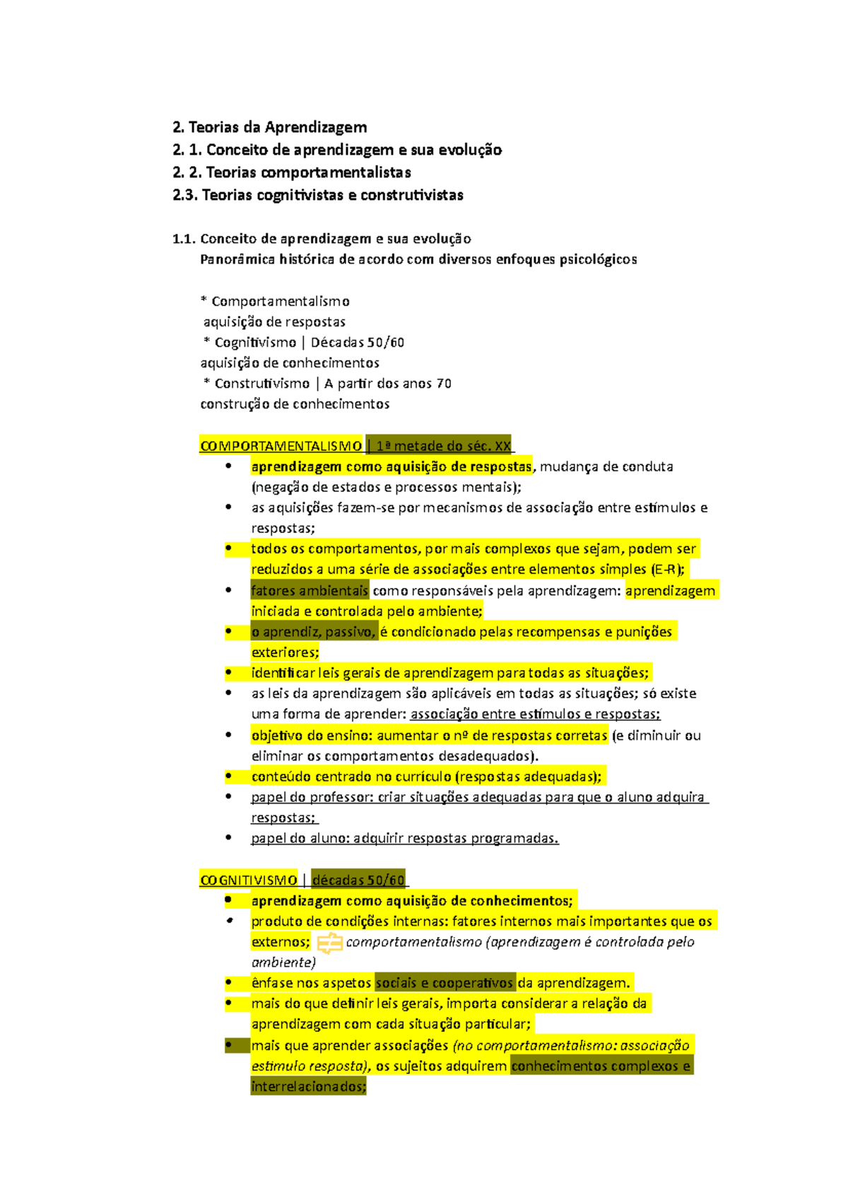 Resumo de psicologia da EducaçãoUniversidade da Beira Interior 2. Teorias da Aprendizagem 2