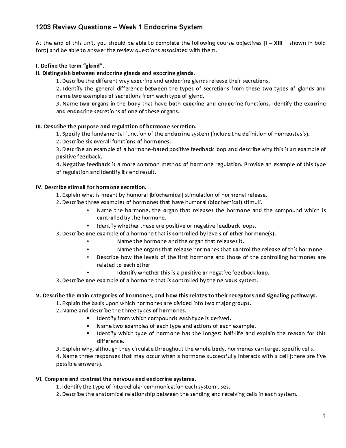 Review Questions Week 1 Endocrine System - Studocu