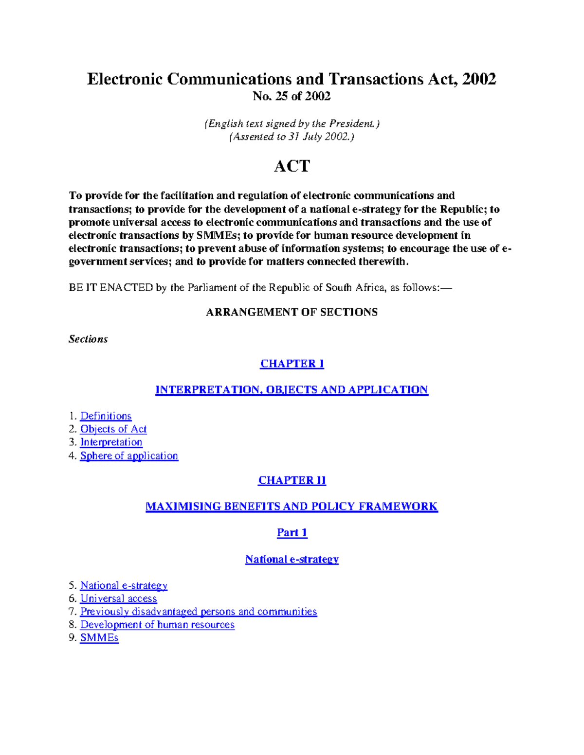 ECT Act of 2002 Electronic Communications and Transactions Act, 2002