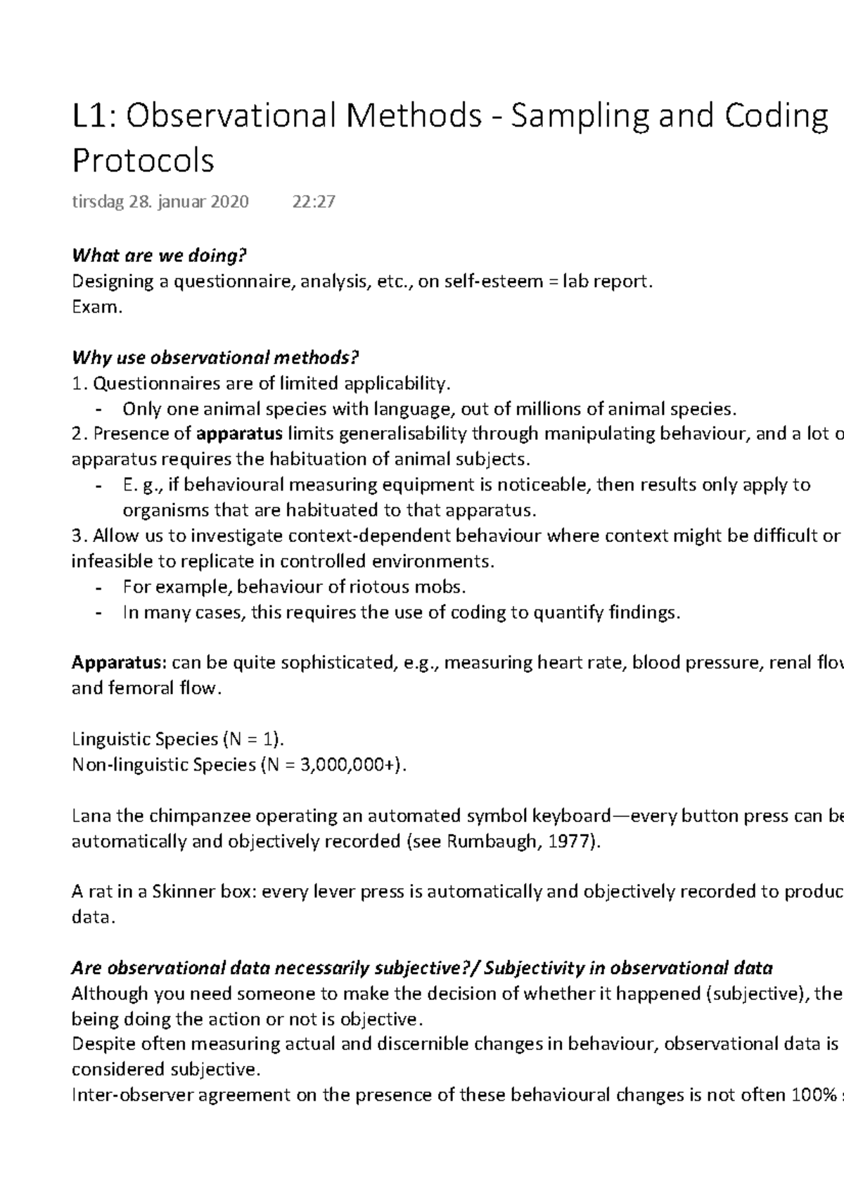Observational Methods Sampling and Coding Protocols - Studocu