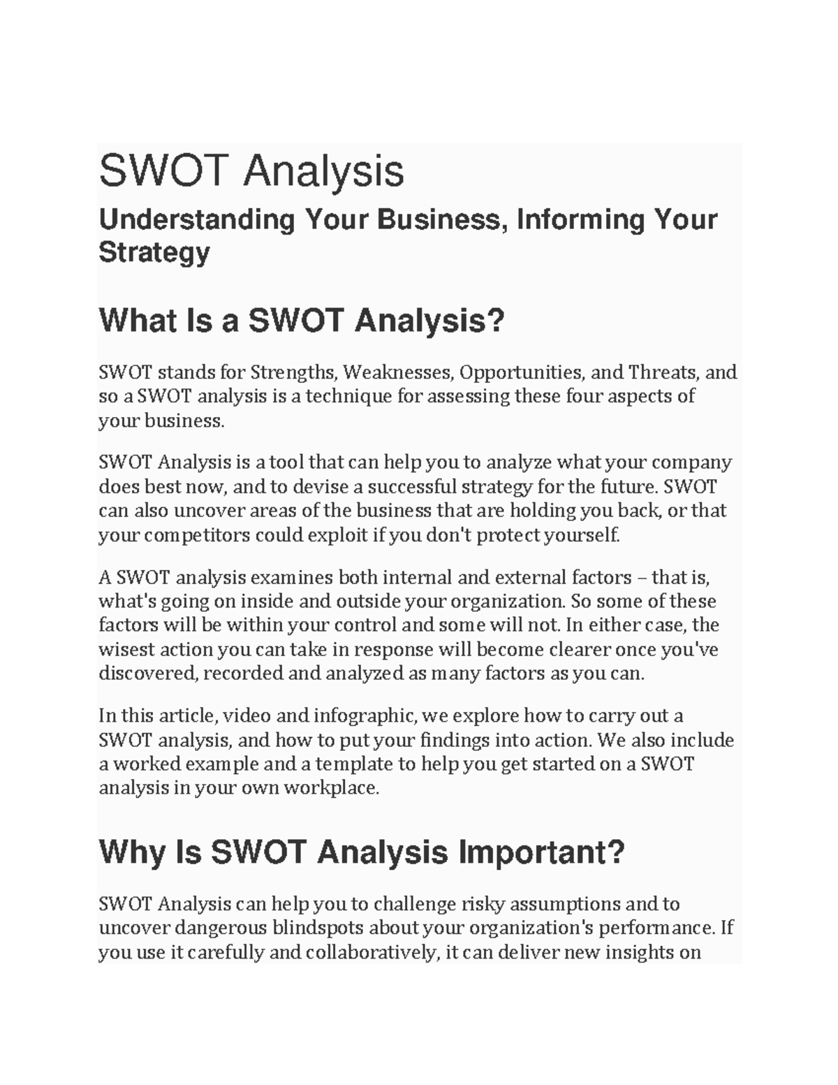 How to Do a SWOT Analysis - SWOT Analysis Understanding Your Business ...