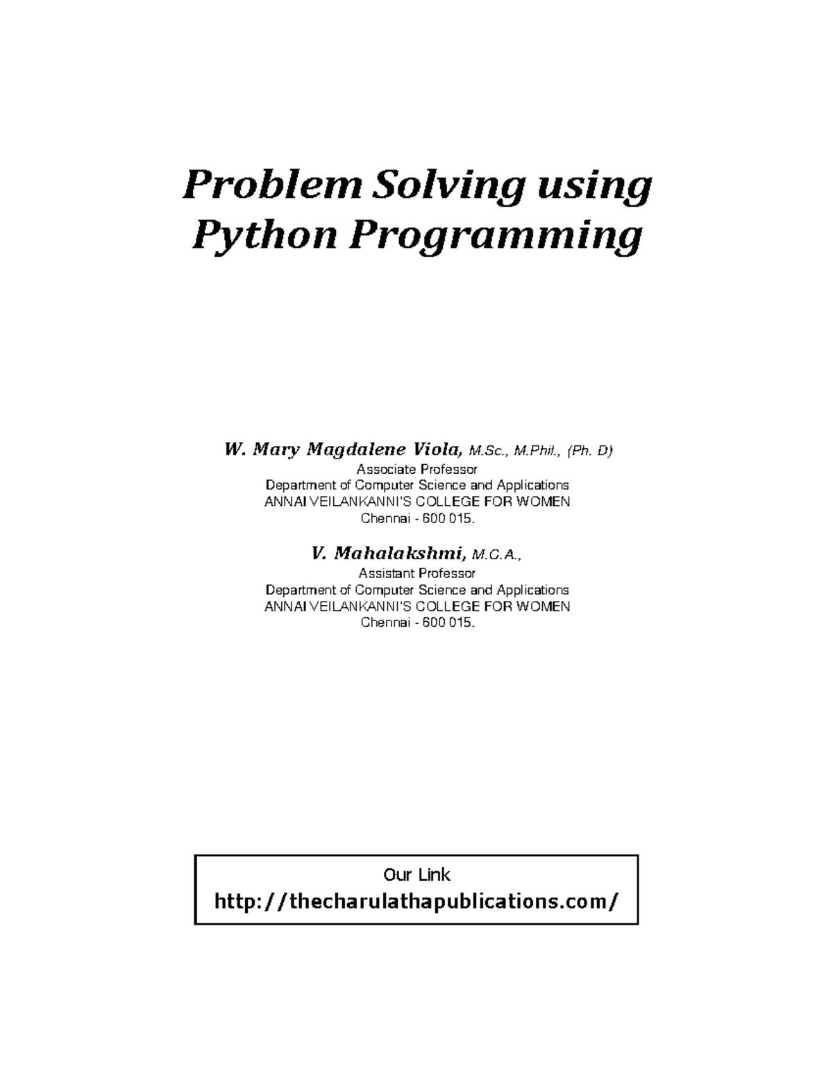 Python book - ert - Our Link thecharulathapublications/ Problem Solving ...