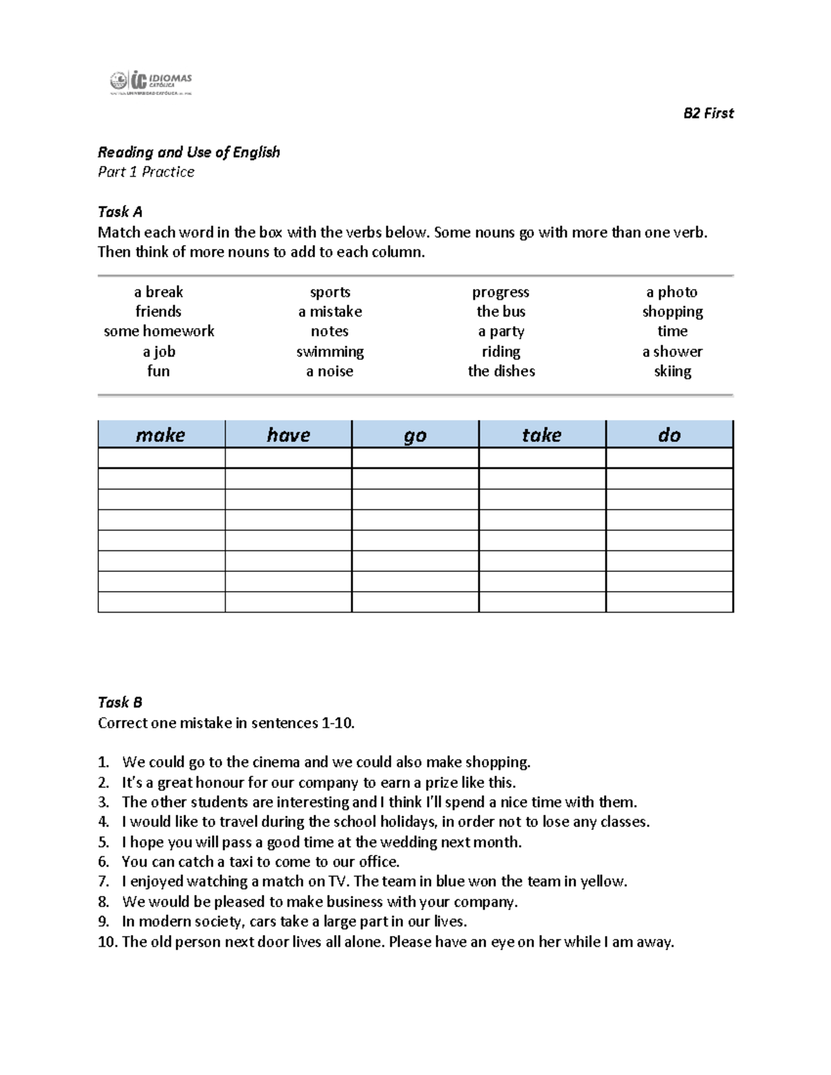 Reading and Use of English - Part 1 Practice new version - B2 First ...