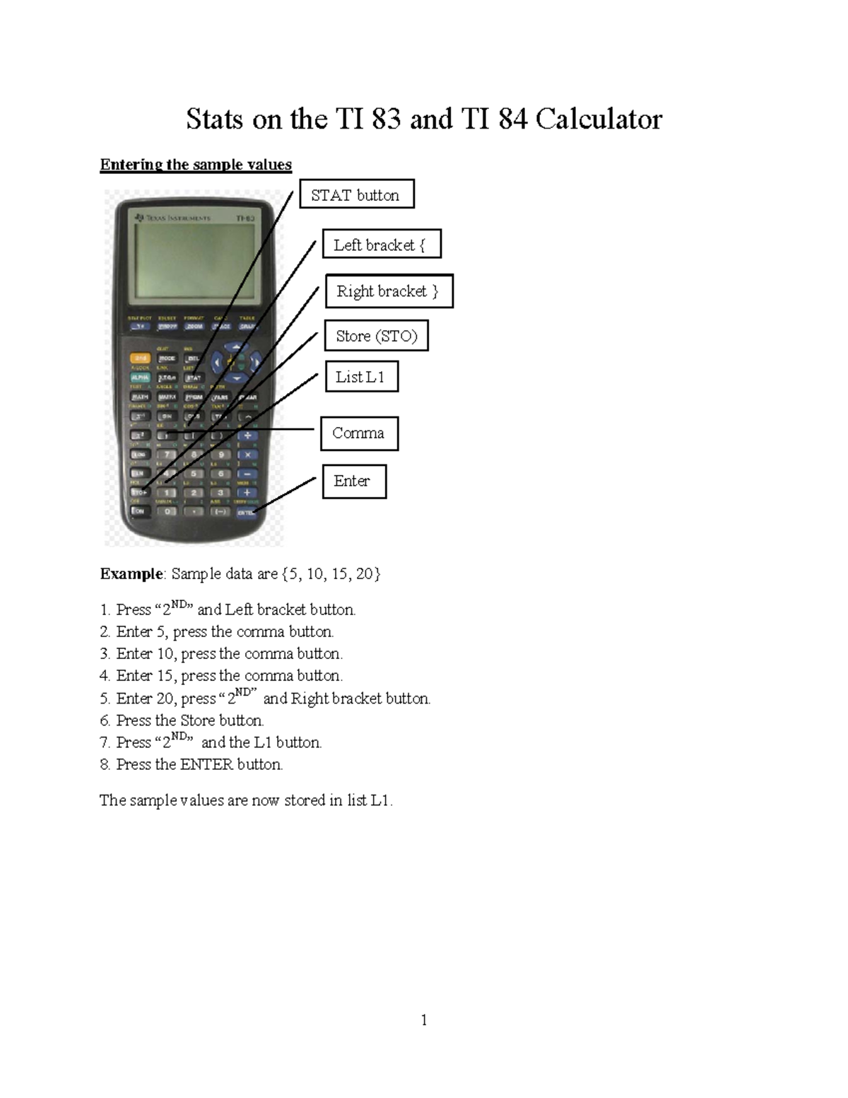 TI83 84 Stat Guide - Stats On The TI 83 And TI 84 Calculator Entering ...