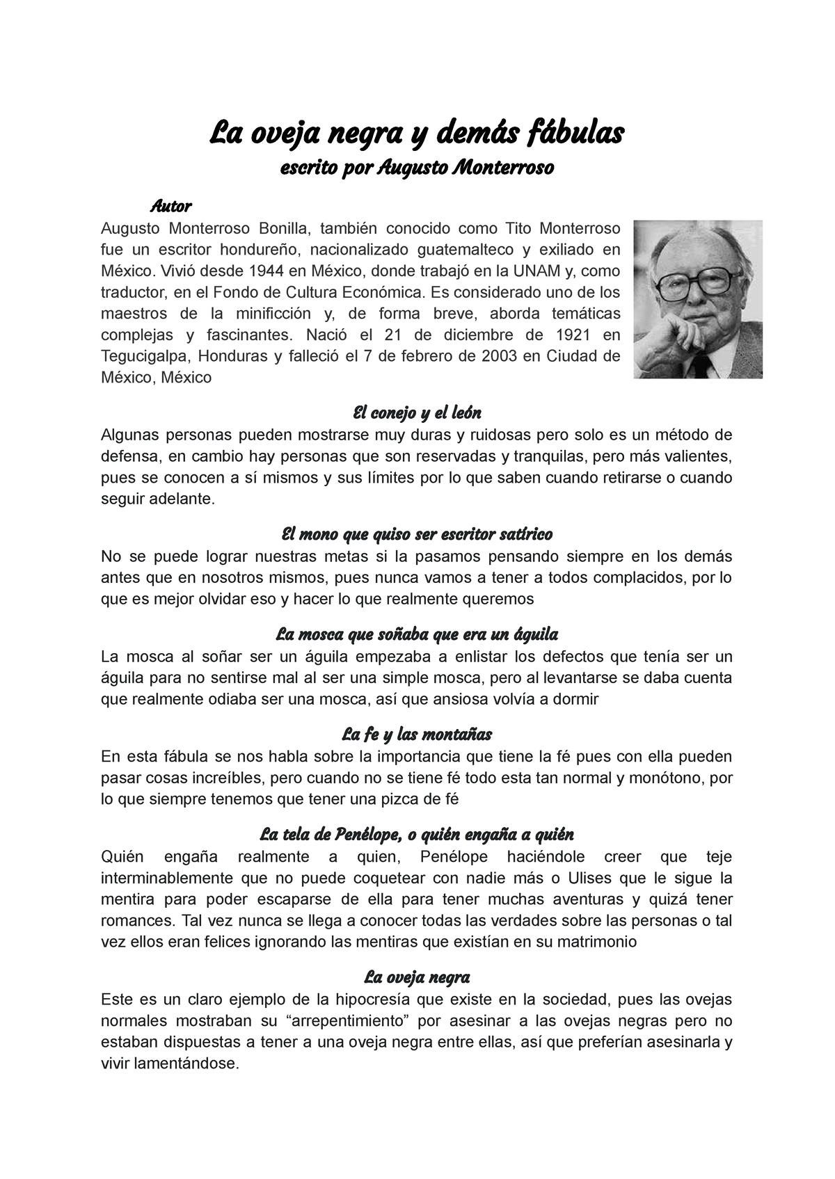 La oveja negra - Vivió desde 1944 en México, donde trabajó en la UNAM y,  como traductor, en el Fondo - Studocu