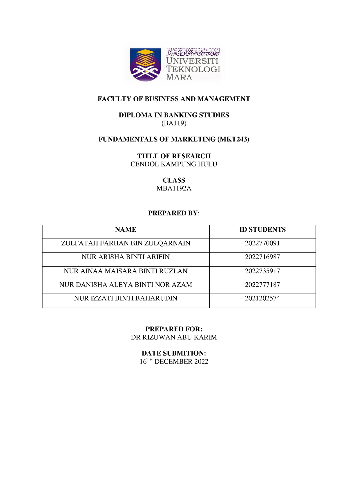 MKT 243 Assignment (3) (ICHA) - FACULTY OF BUSINESS AND MANAGEMENT ...