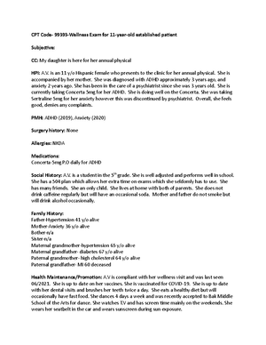 Peds Soap Note - soap note - CPT Code- 99214- Comprehensive Assessment ...