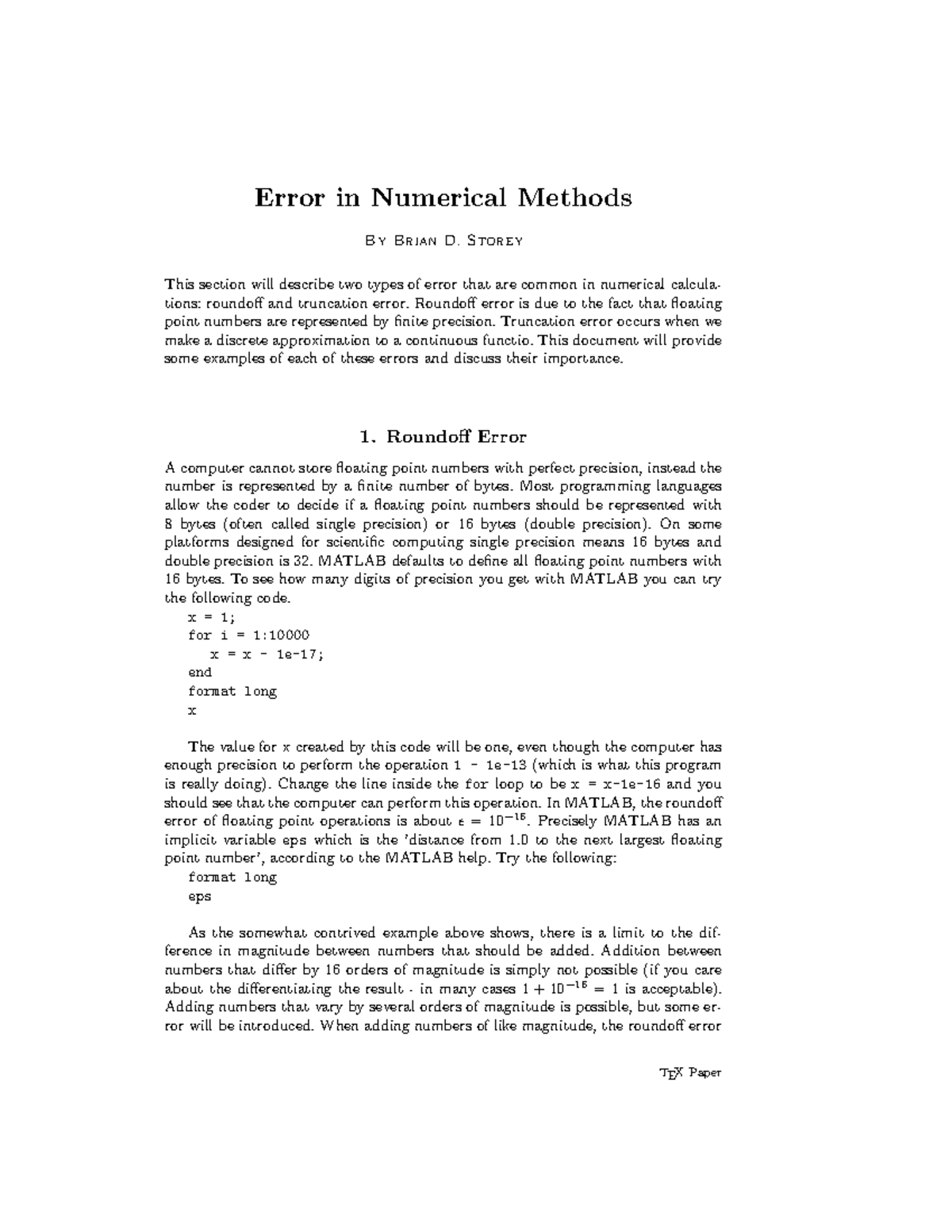 Error 3 - Error in Numerical Methods By Brian D. Storey This section ...