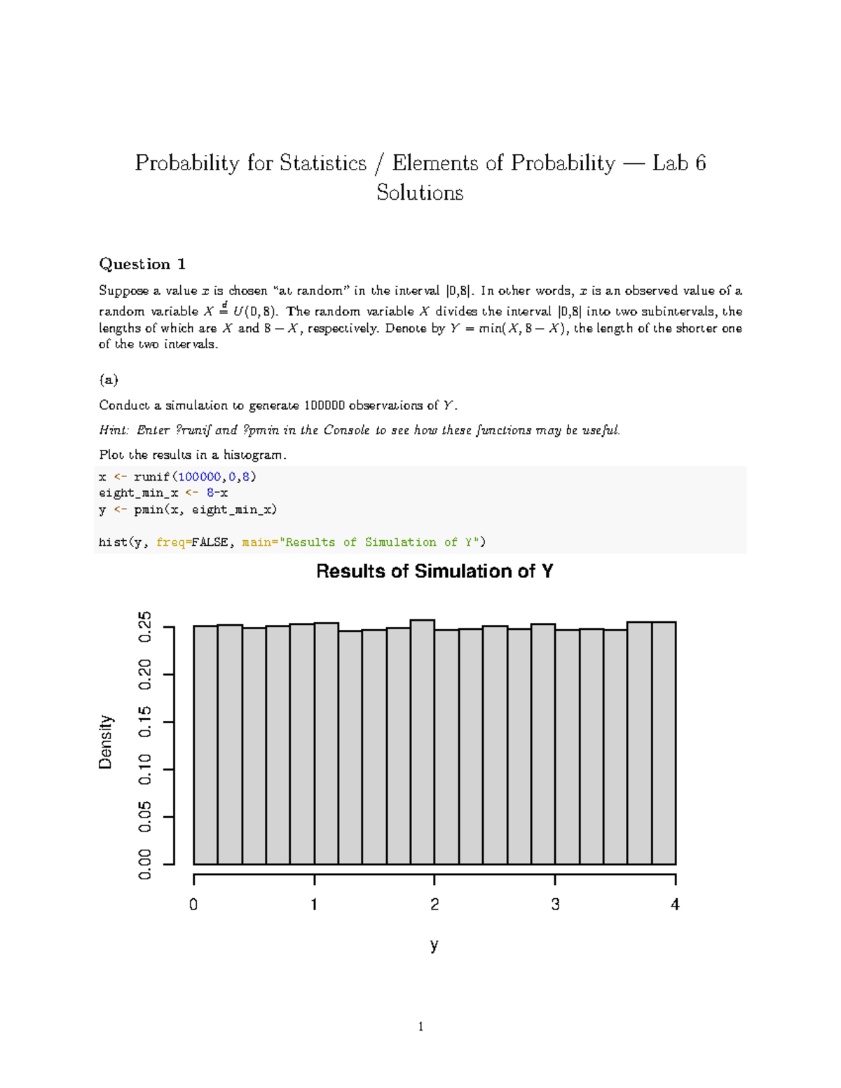 Lab 6 Solutions 1 - LAB - Probability for Statistics / Elements of ...