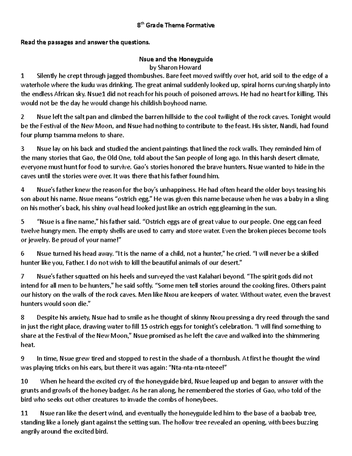 8th grade theme formative - 8 th Grade Theme Formative Read the ...