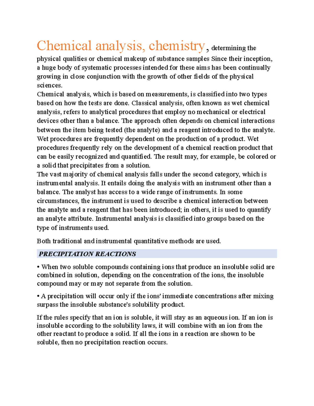 Chemical analysis Lecture notes 14 Chemical analysis, chemistry