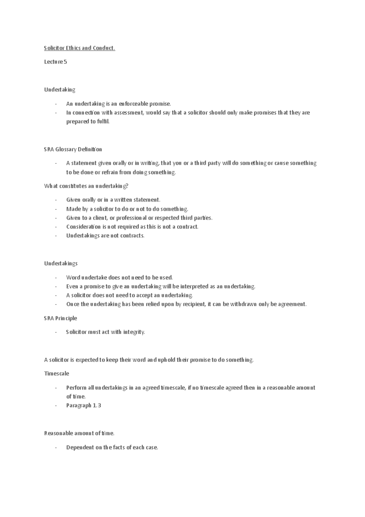 Lecture 5 Undertakings Solicitor Ethics and Conduct. Lecture 5