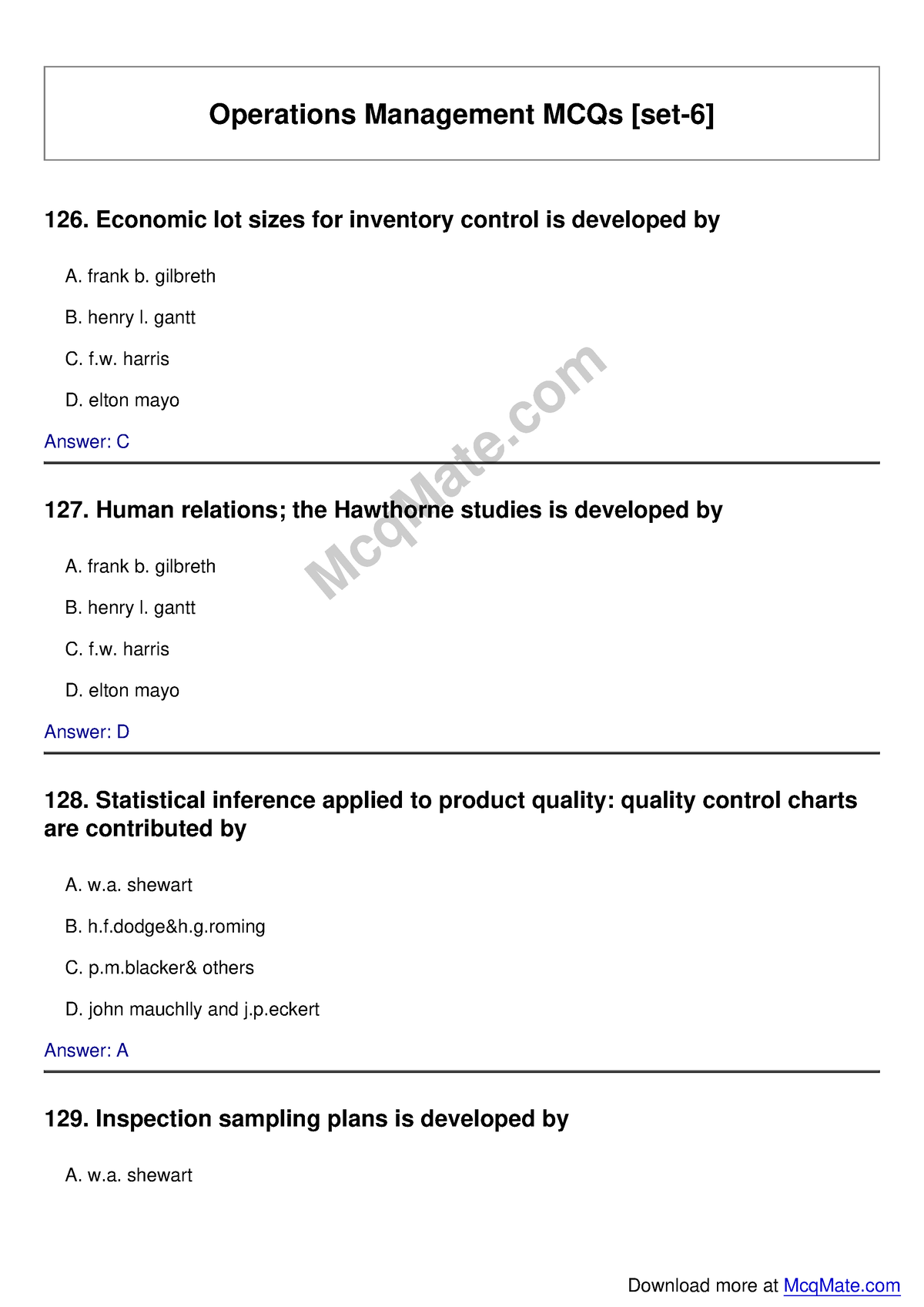 Operations-management Solved MCQs [set-6] Mcq Mate - Operations ...