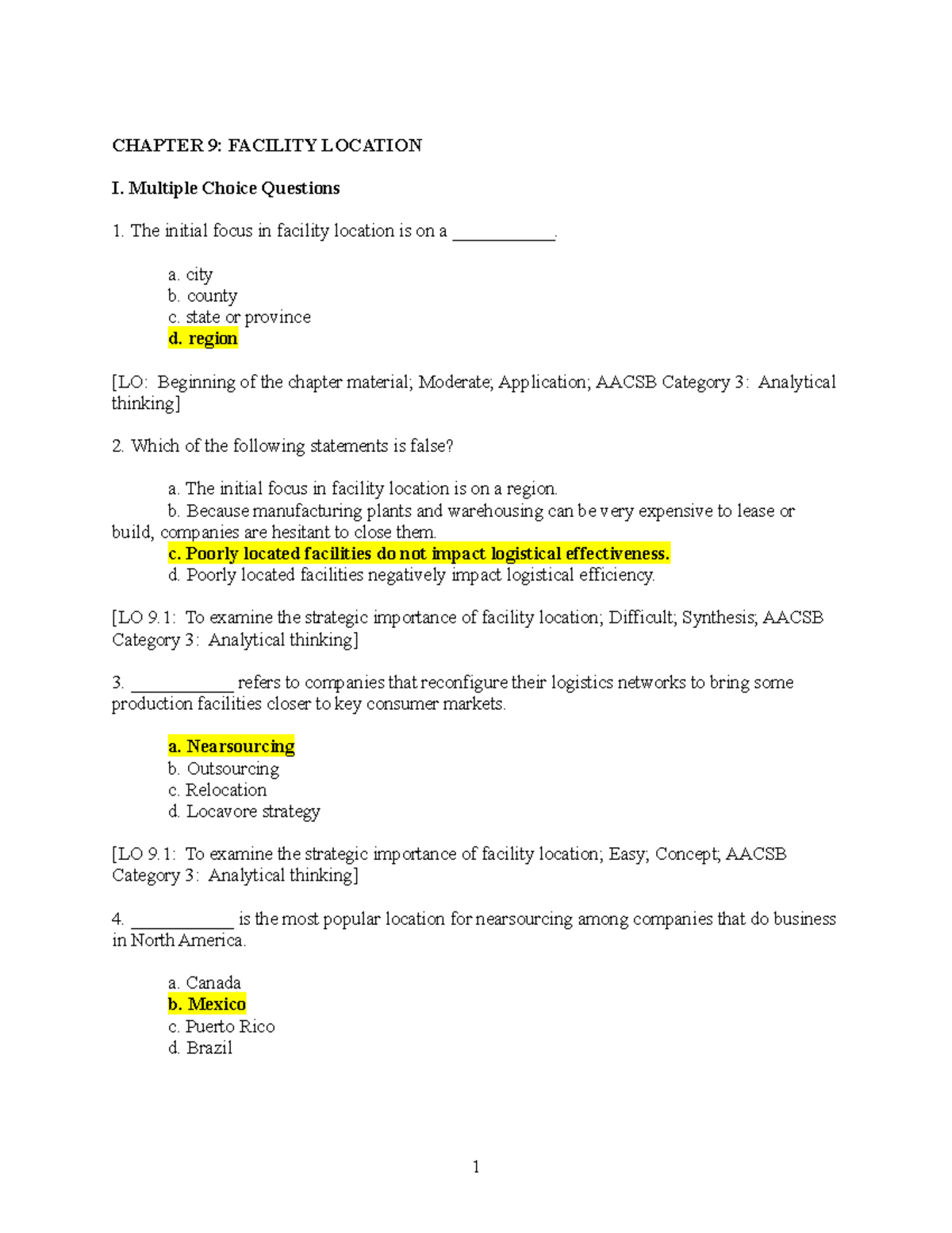 Logistics Chapter 9 Exercise Management Science Peshawar University