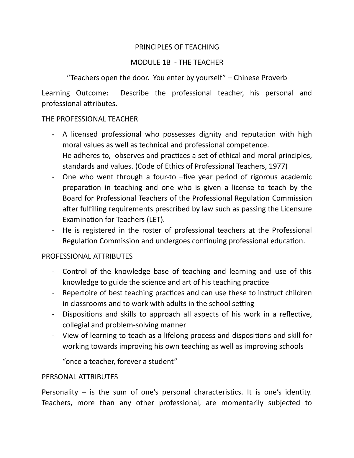 Principles Of Teaching Module IB - PRINCIPLES OF TEACHING MODULE 1B ...