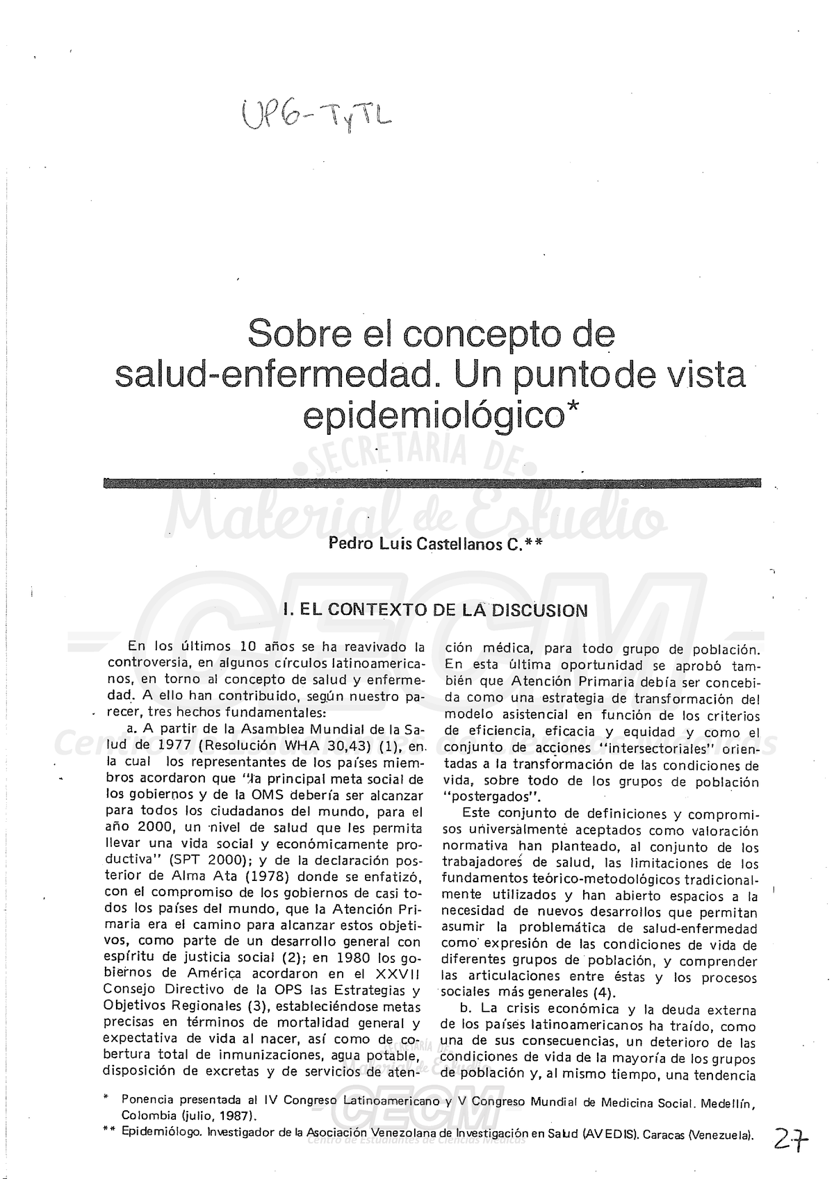 12- Castellanos P. L. Sobre el concepto de salud enfermedad Descripción y  explicación de la - Studocu