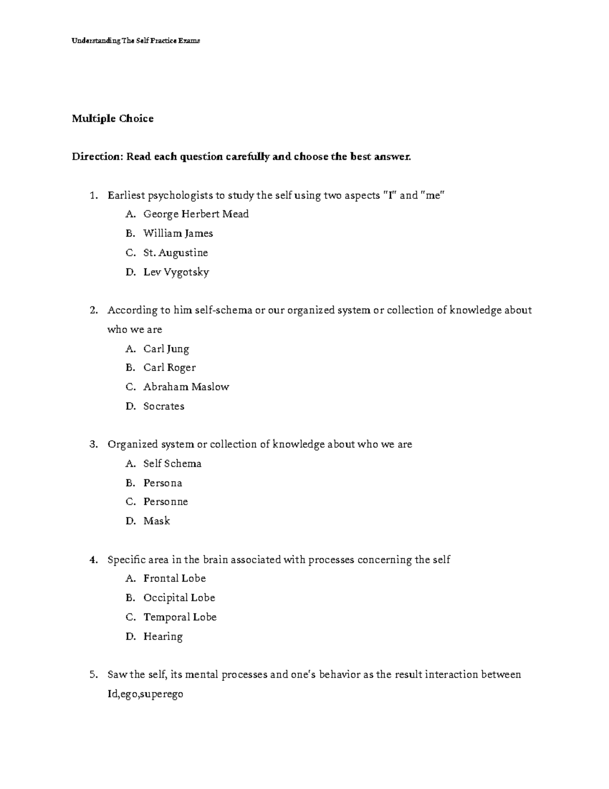 Understanding the self Exam 3 Under standing self DHVSU Studocu