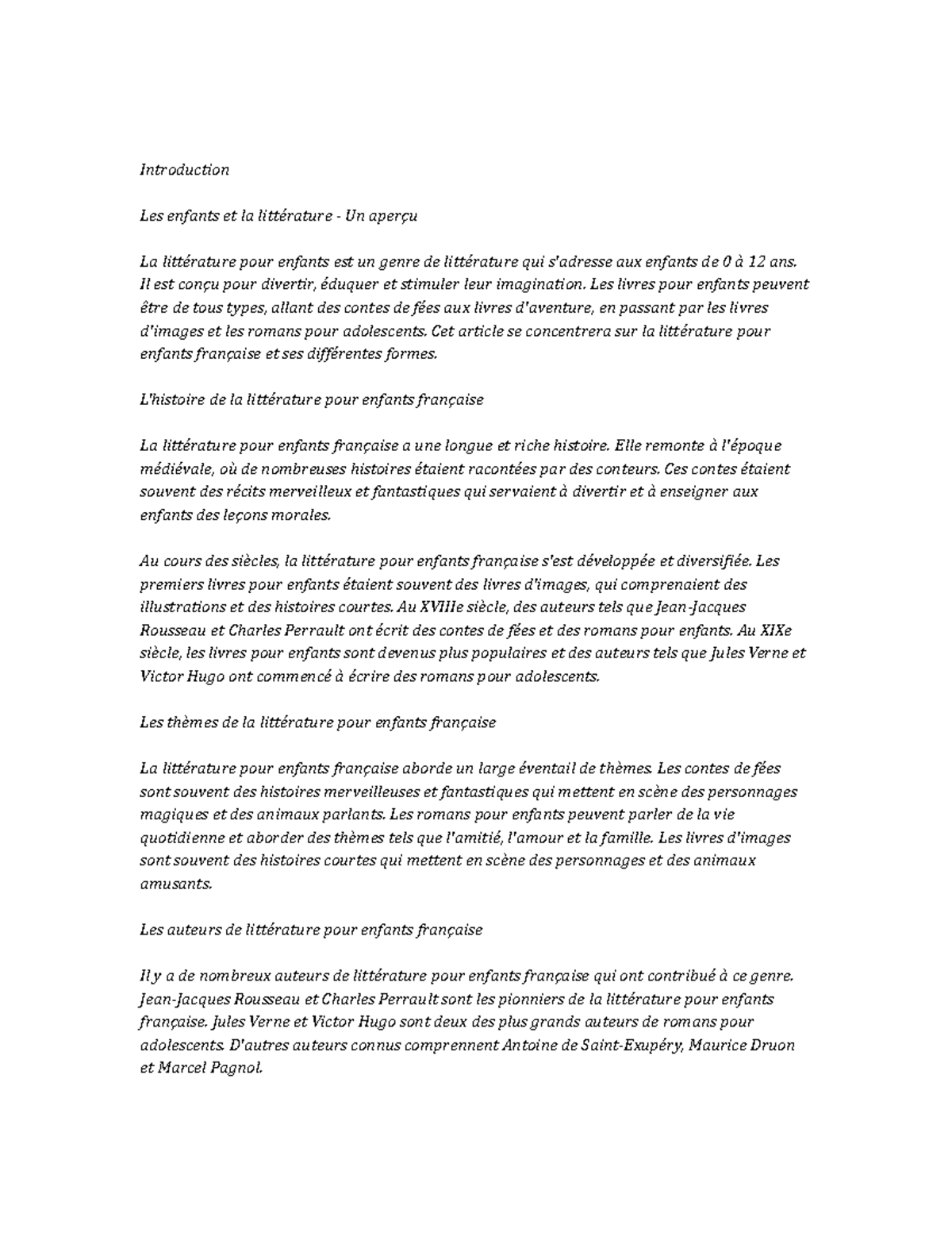Children's literature Study Notes - Introduction Les enfants et la ...