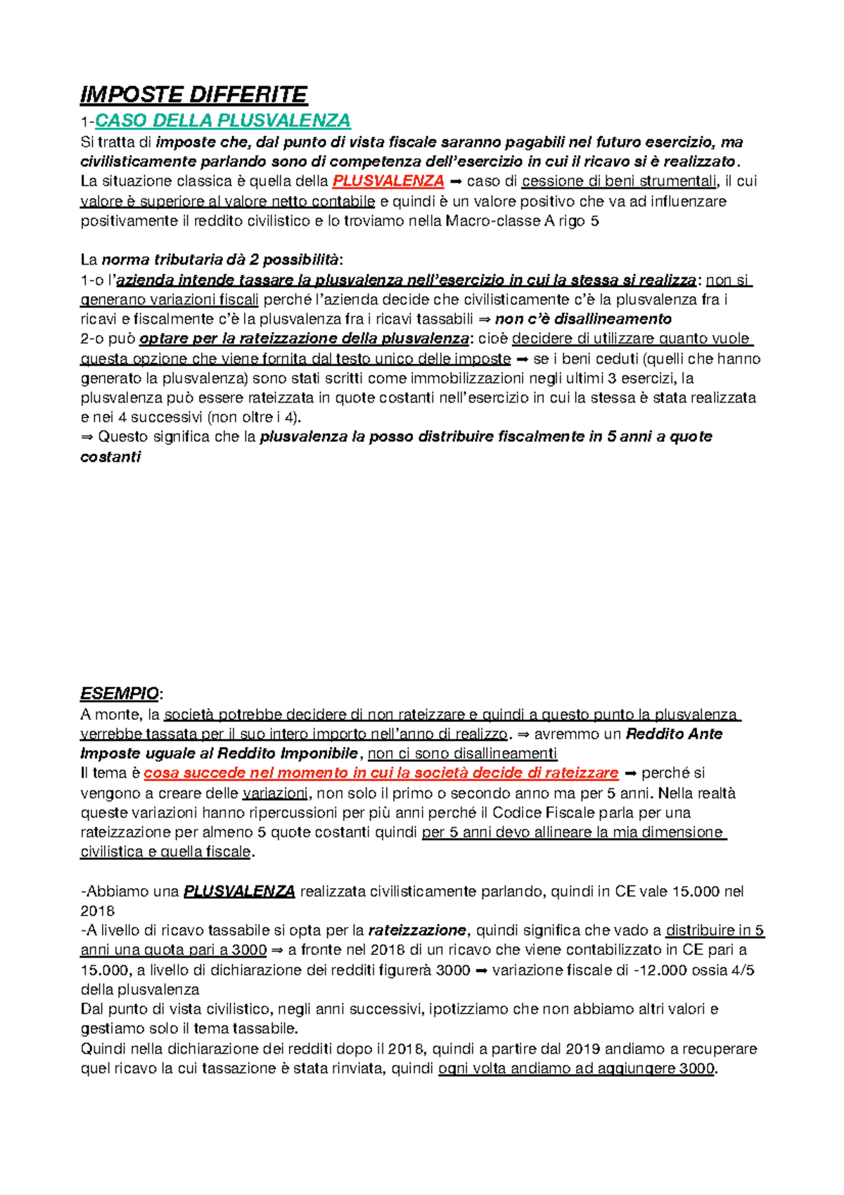 Lezione 12 - Appunti - IMPOSTE DIFFERITE 1-CASO DELLA PLUSVALENZA Si ...