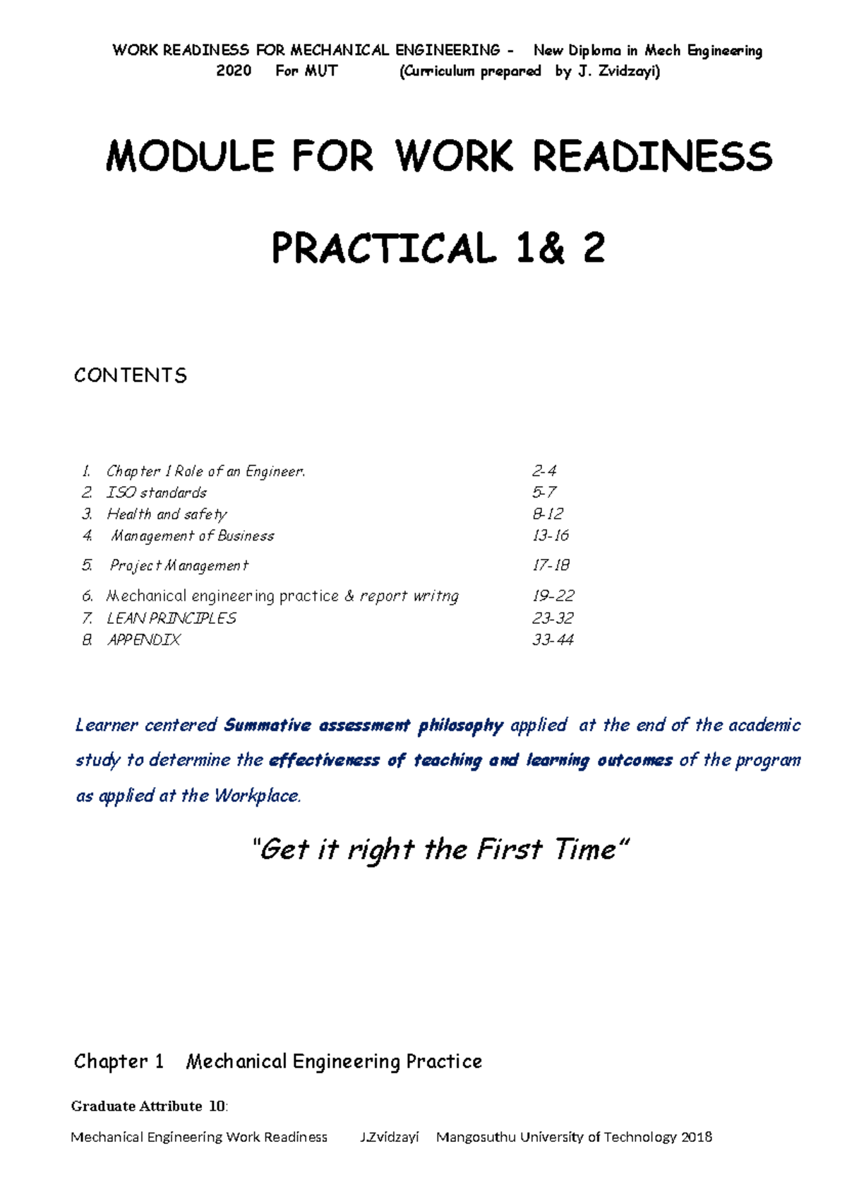 WORK Readiness FOR P1& P2 - WORK READINESS FOR MECHANICAL ENGINEERING ...
