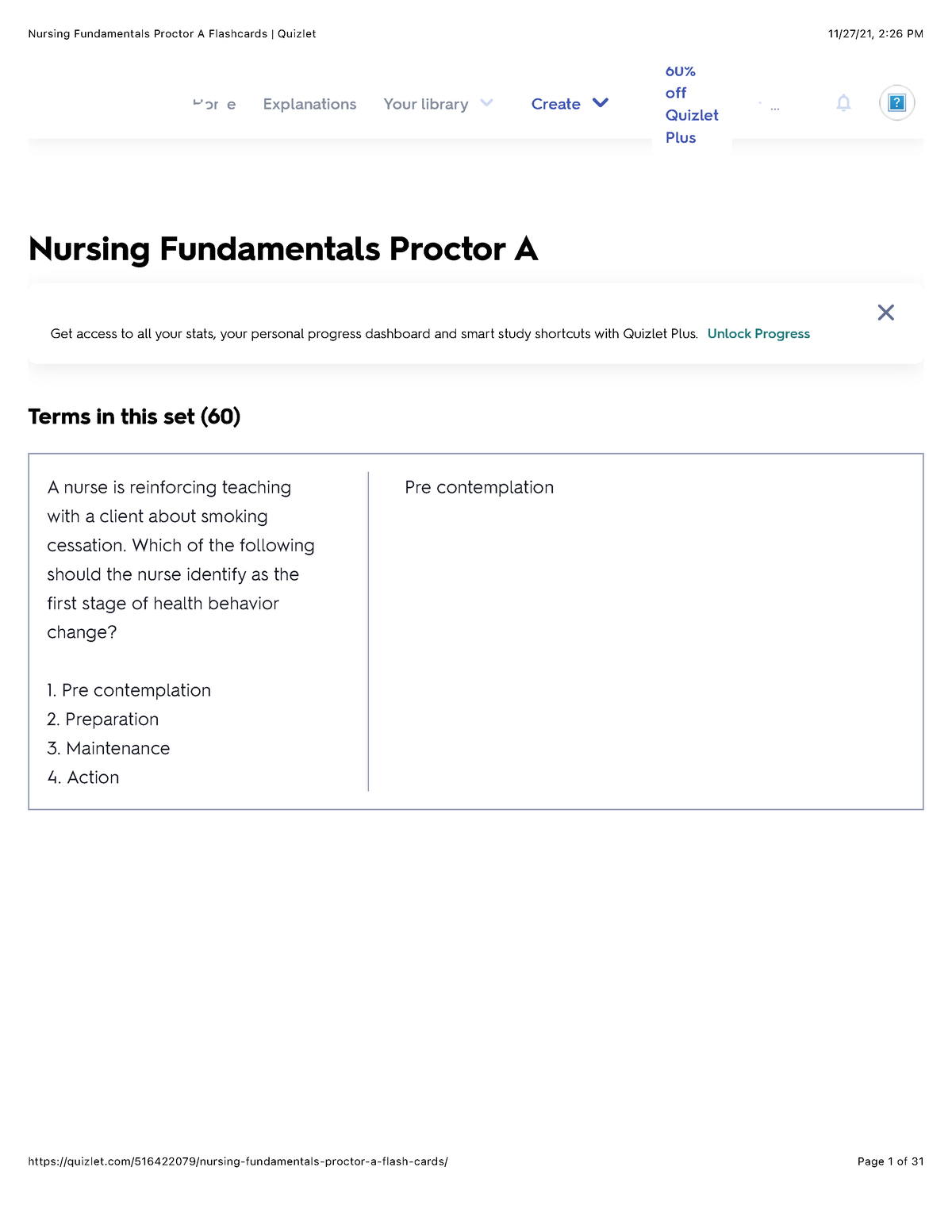Nursing Fundamentals Proctor A Flashcards Quizlet Create 60 off