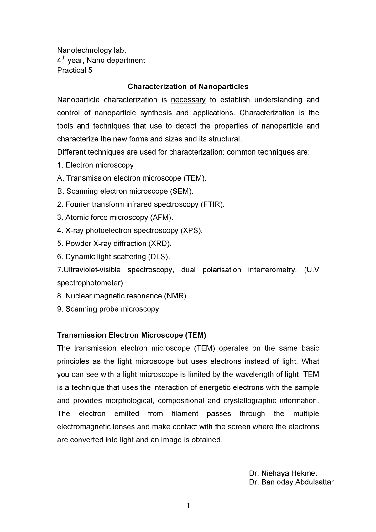 Characterization Of Nanoparticles - Nanotechnology Lab. 4 Th Year, Nano ...