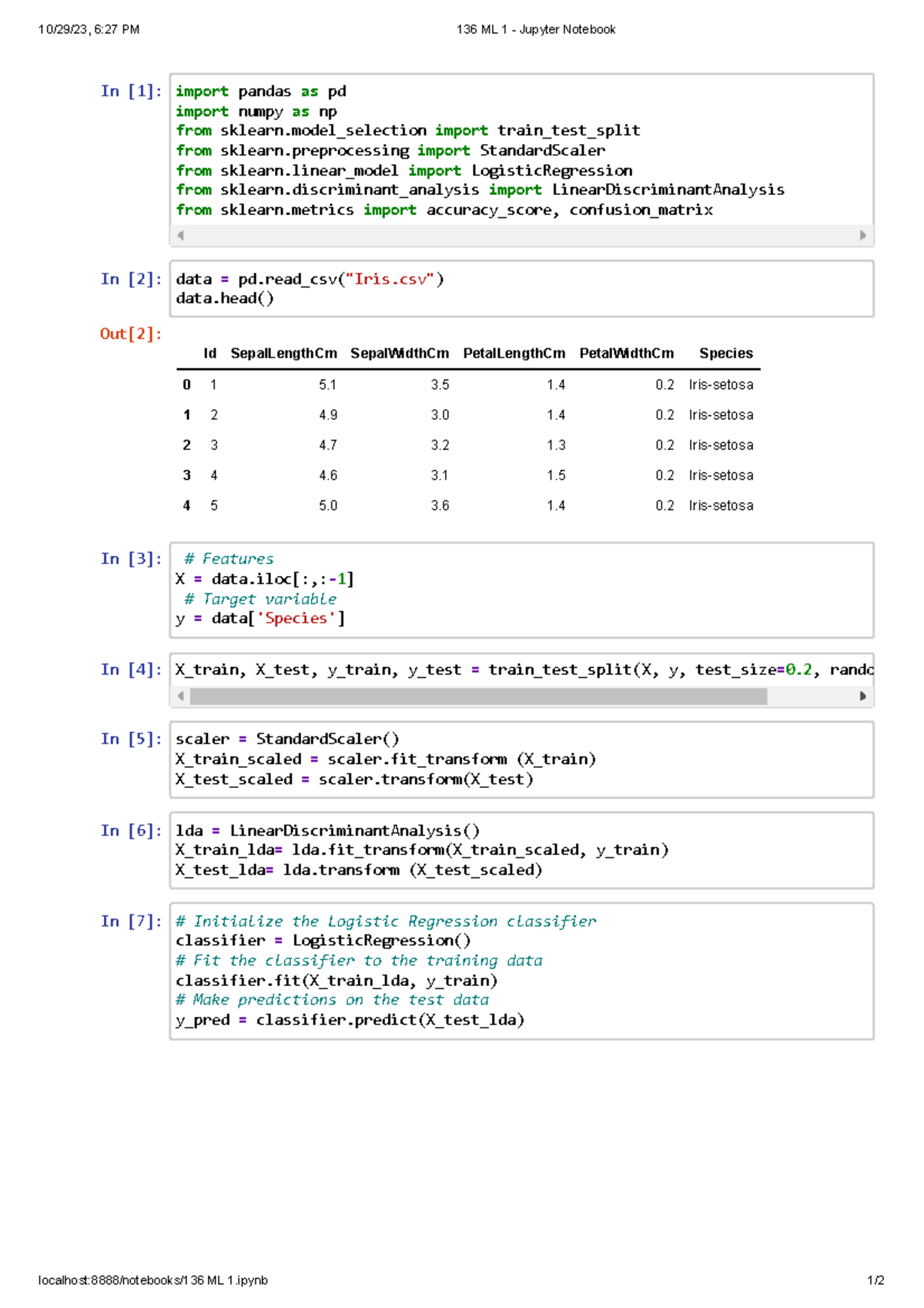 136 ML 1 - Jupyter Notebook - 10/29/23, 6:27 PM 136 ML 1 - Jupyter ...