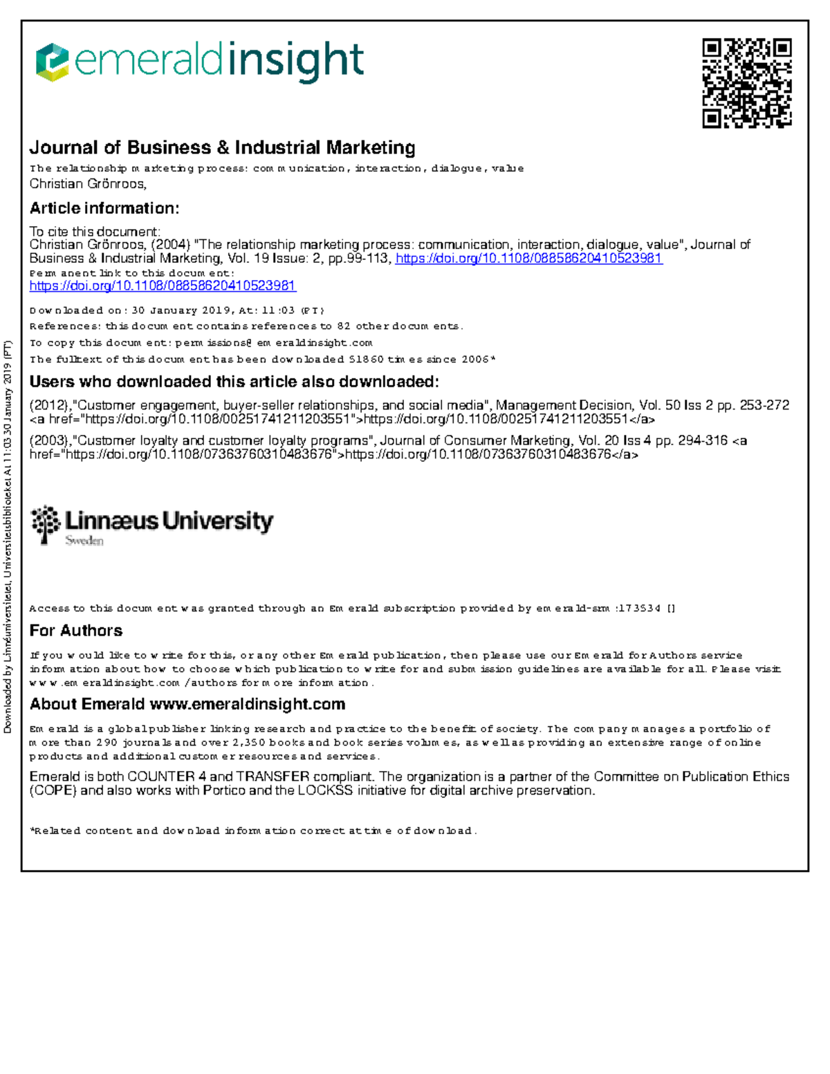 Journal Of Business And Industrial Marketing Grönroos 2 annotated - Journal of Business & Industrial Marketing The