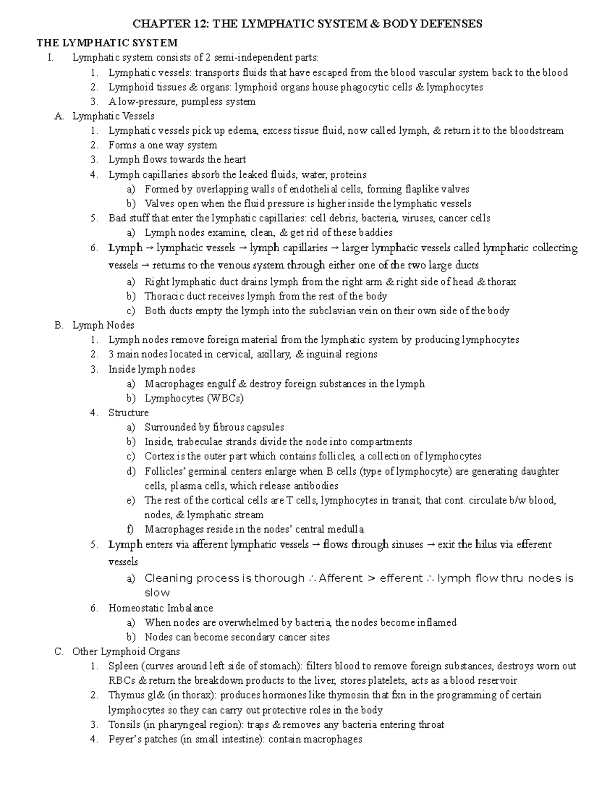 Copy Of Chapter The Lymphatic System And Body Defenses Chapter The Lymphatic System