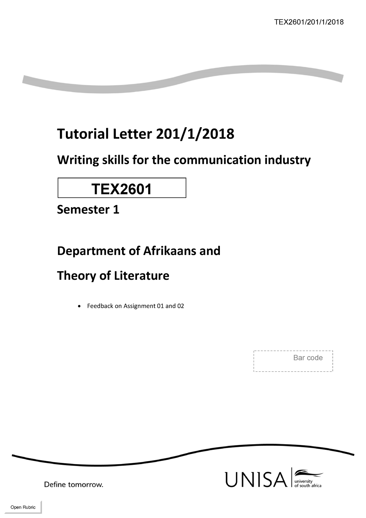 201 2018 1 E - Tutorial Letter - TEX2601/201/1/ Tutorial Letter 201/1 ...