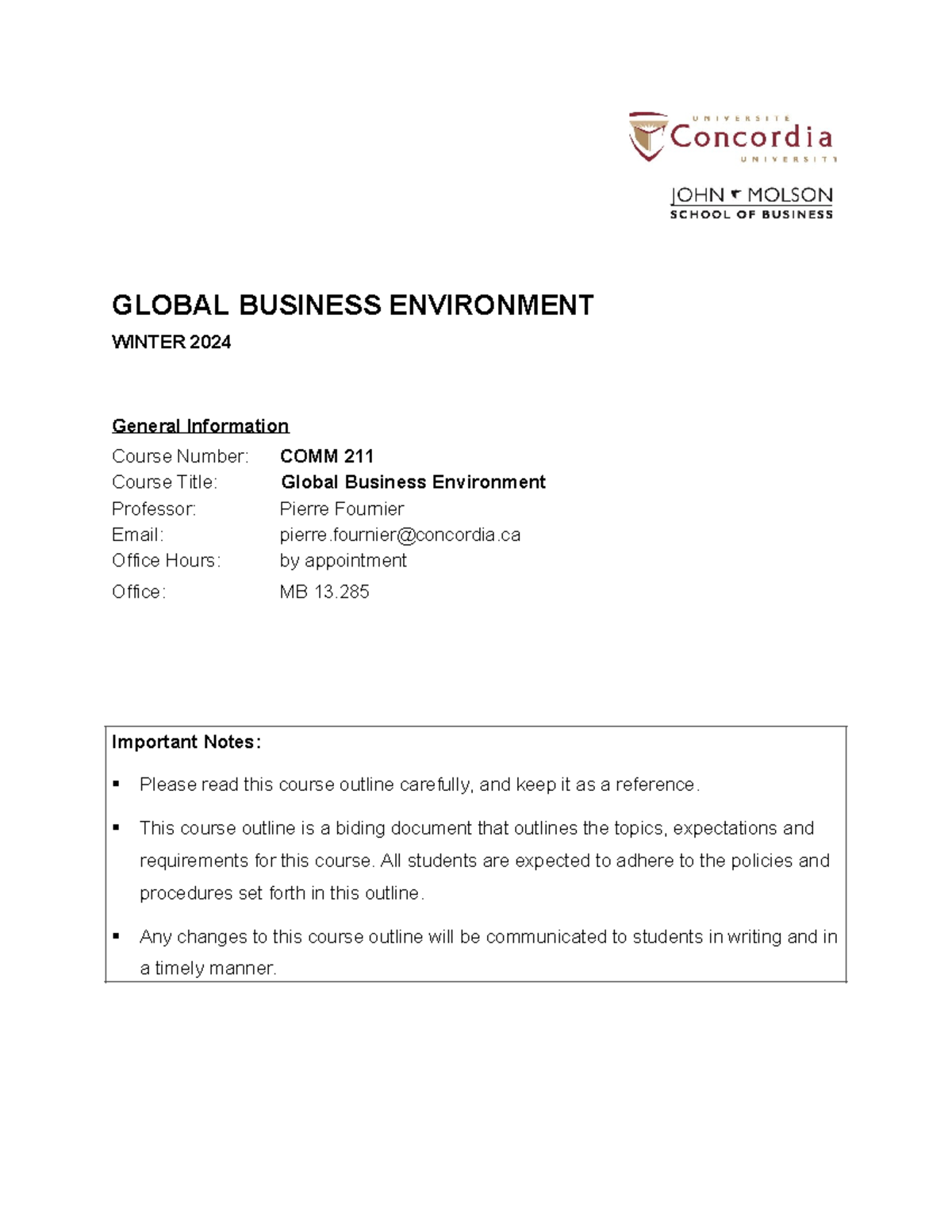 comm practice test - GLOBAL BUSINESS ENVIRONMENT WINTER 2024 General ...