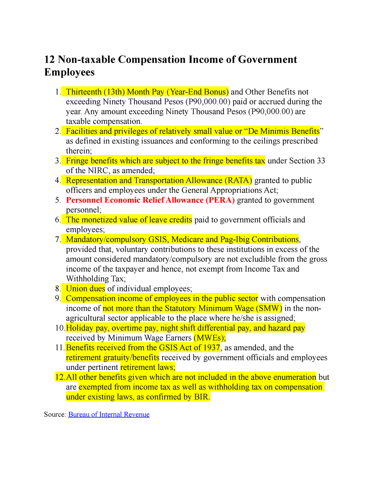 12 Non Taxable Compensation Of Government Employees 12 Non taxable 