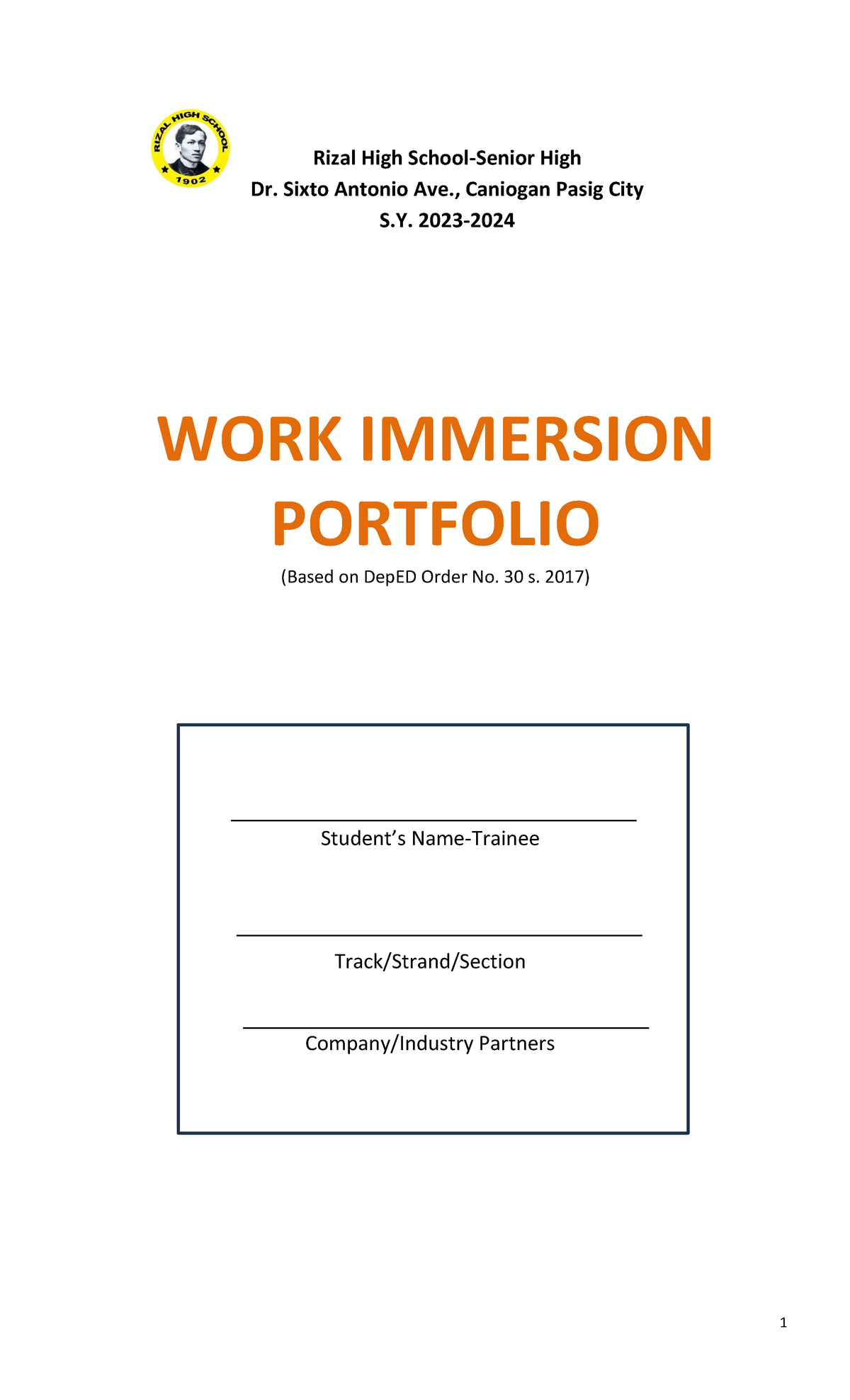 Portfolio- Template - check - WORK IMMERSION PORTFOLIO (Based on DepED ...